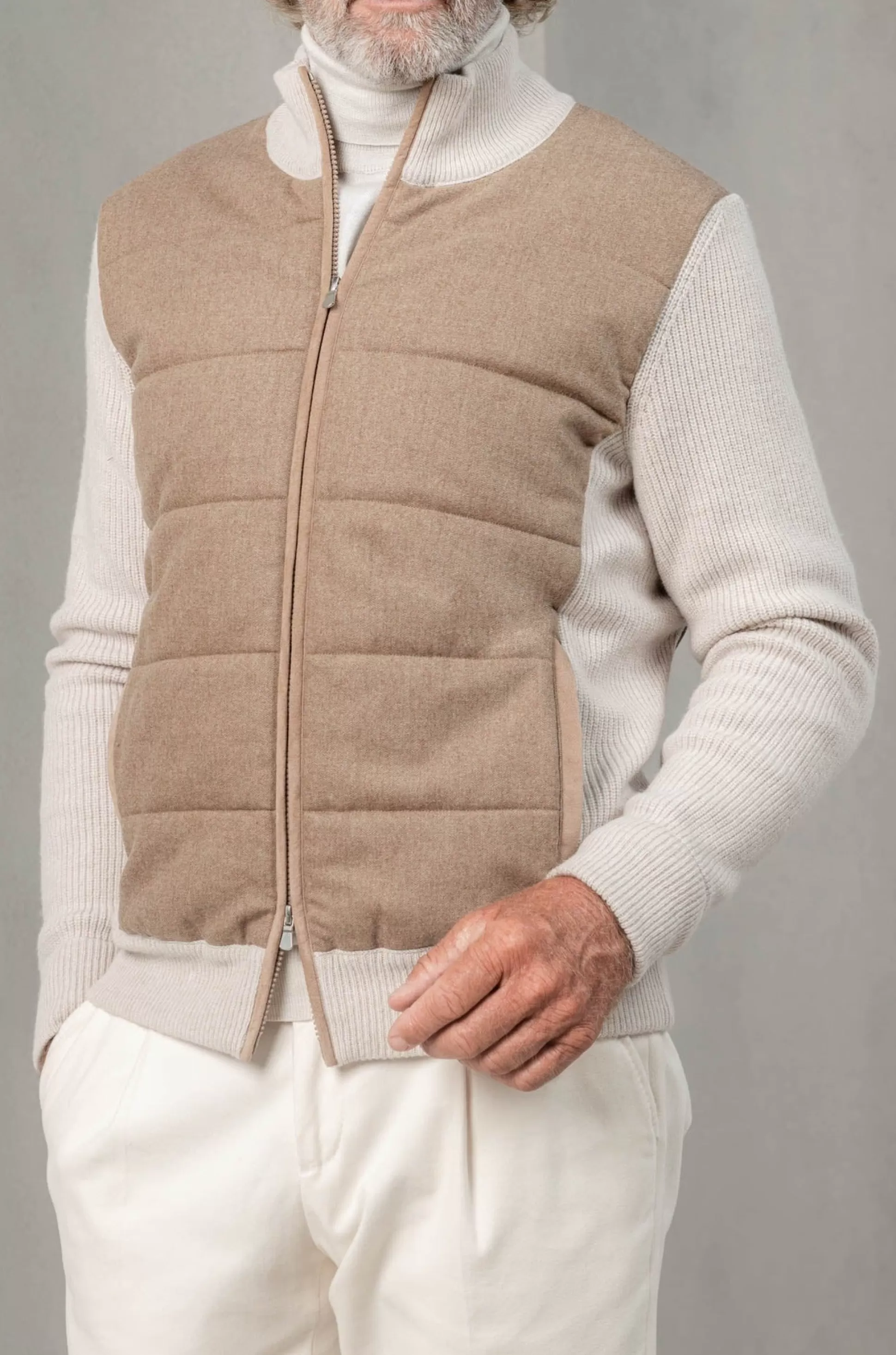 Beige Cardigan - Flannel & Knitted Wool - Made In Italy | Pini Parma Hot