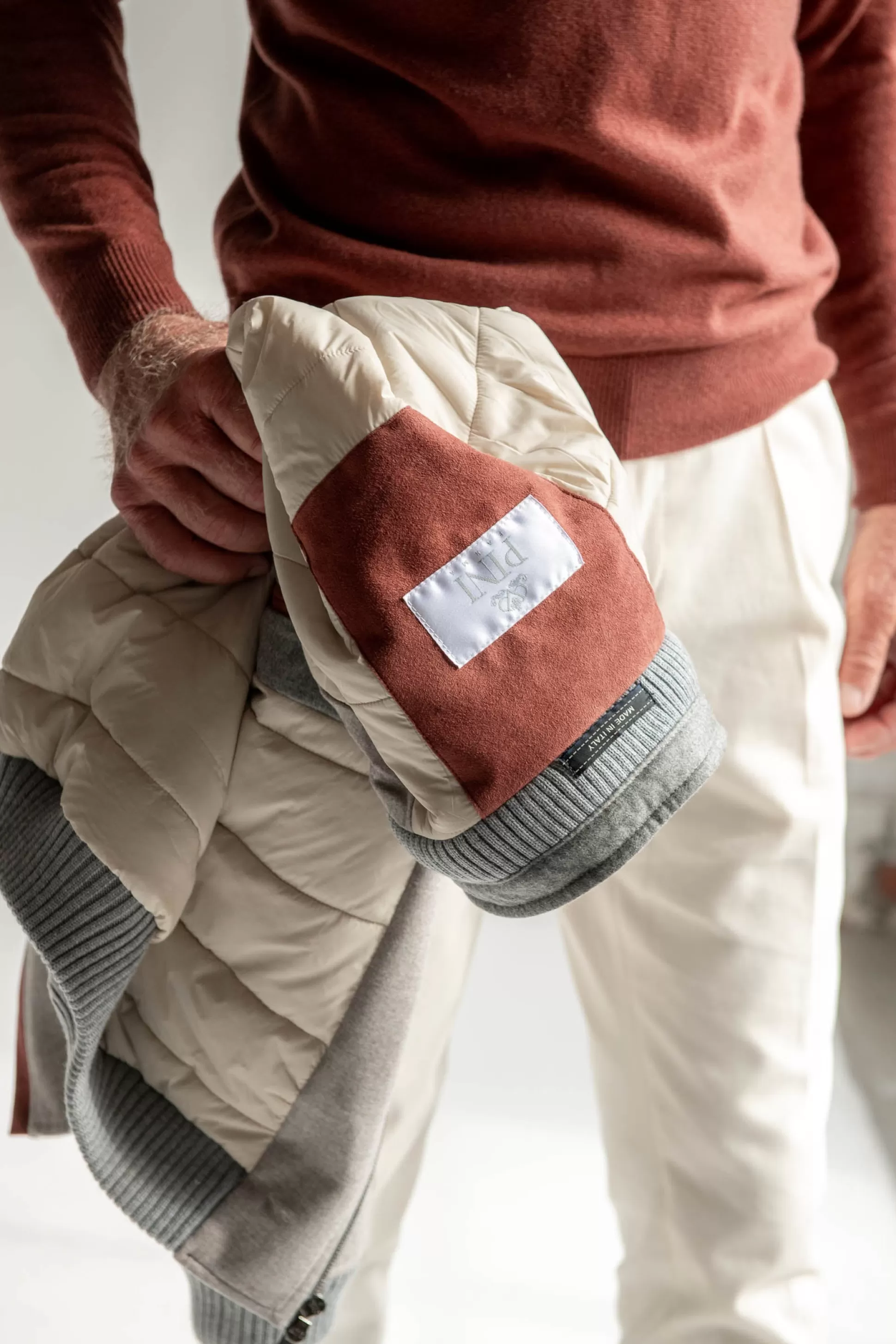 Beige Down Bomber In Loro Piana Wool With Rain System®– Made In Italy | Pini Parma Store