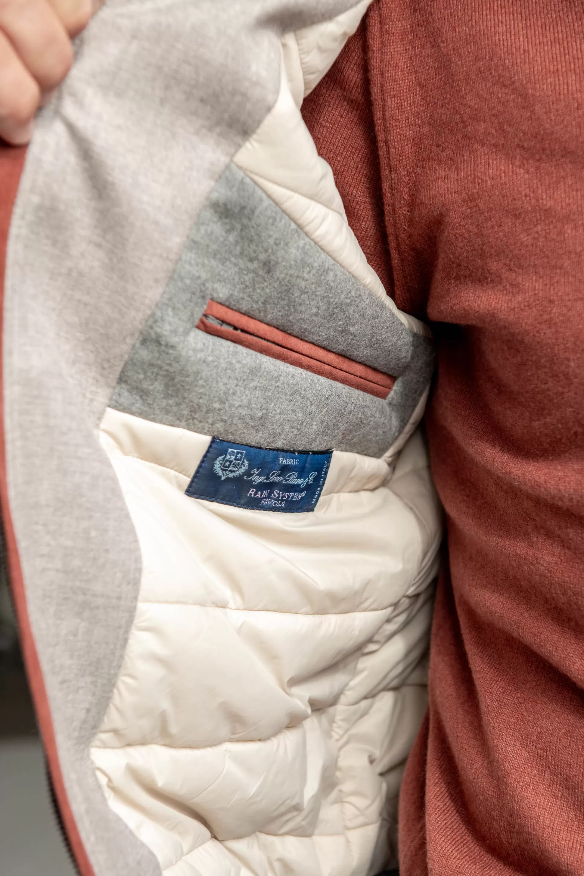 Beige Down Bomber In Loro Piana Wool With Rain System®– Made In Italy | Pini Parma Store