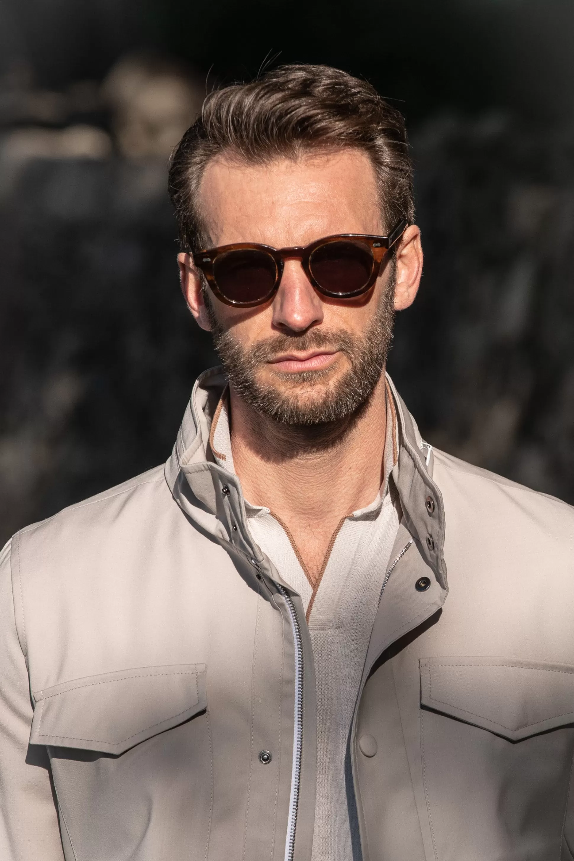 Beige Field Jacket In Loro Piana Green Storm System® Wool - Made In Italy | Pini Parma New