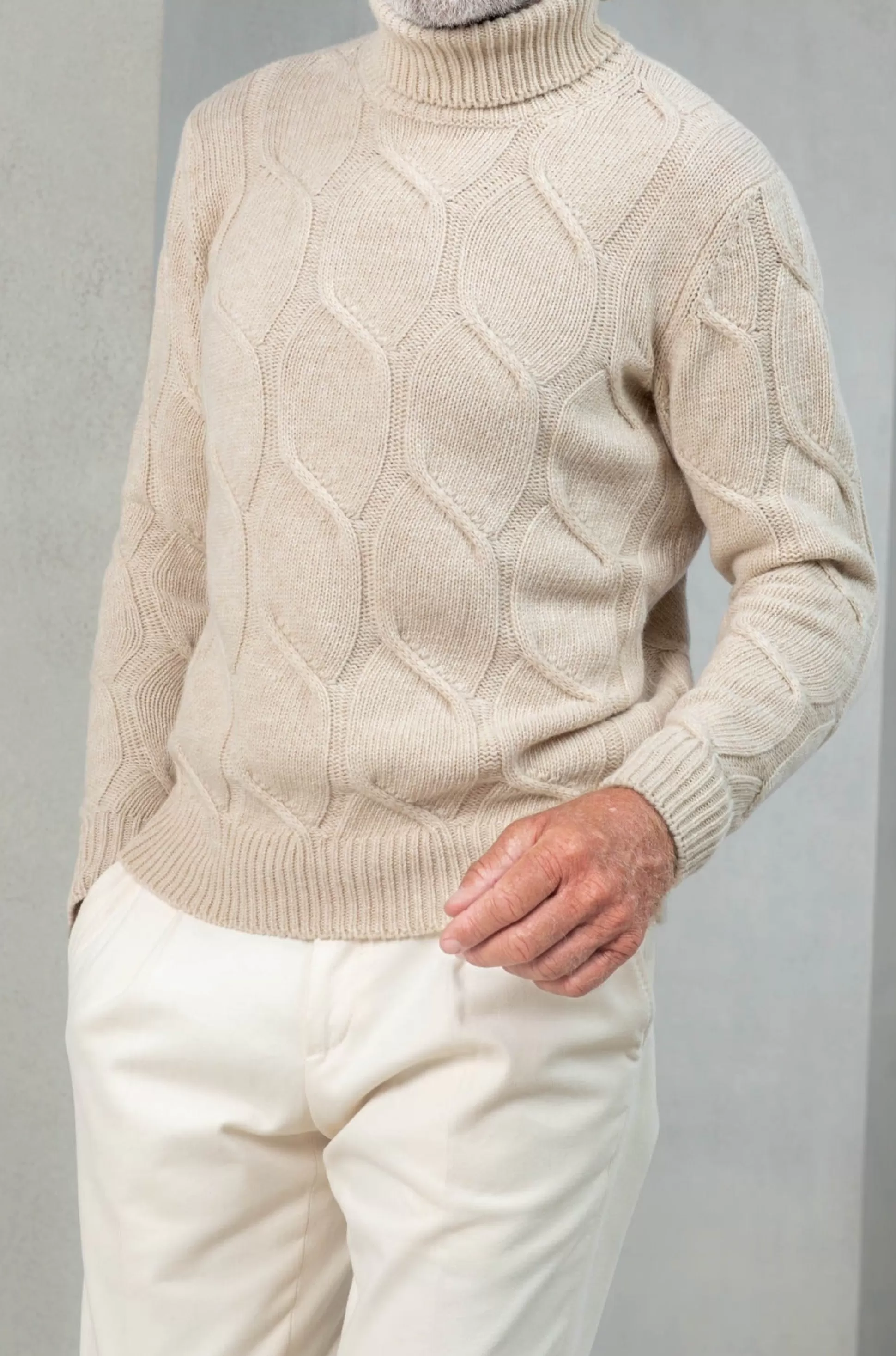 Beige Jacquard Patterned Wool & Cashmere Turtleneck – Made In Italy | Pini Parma Flash Sale