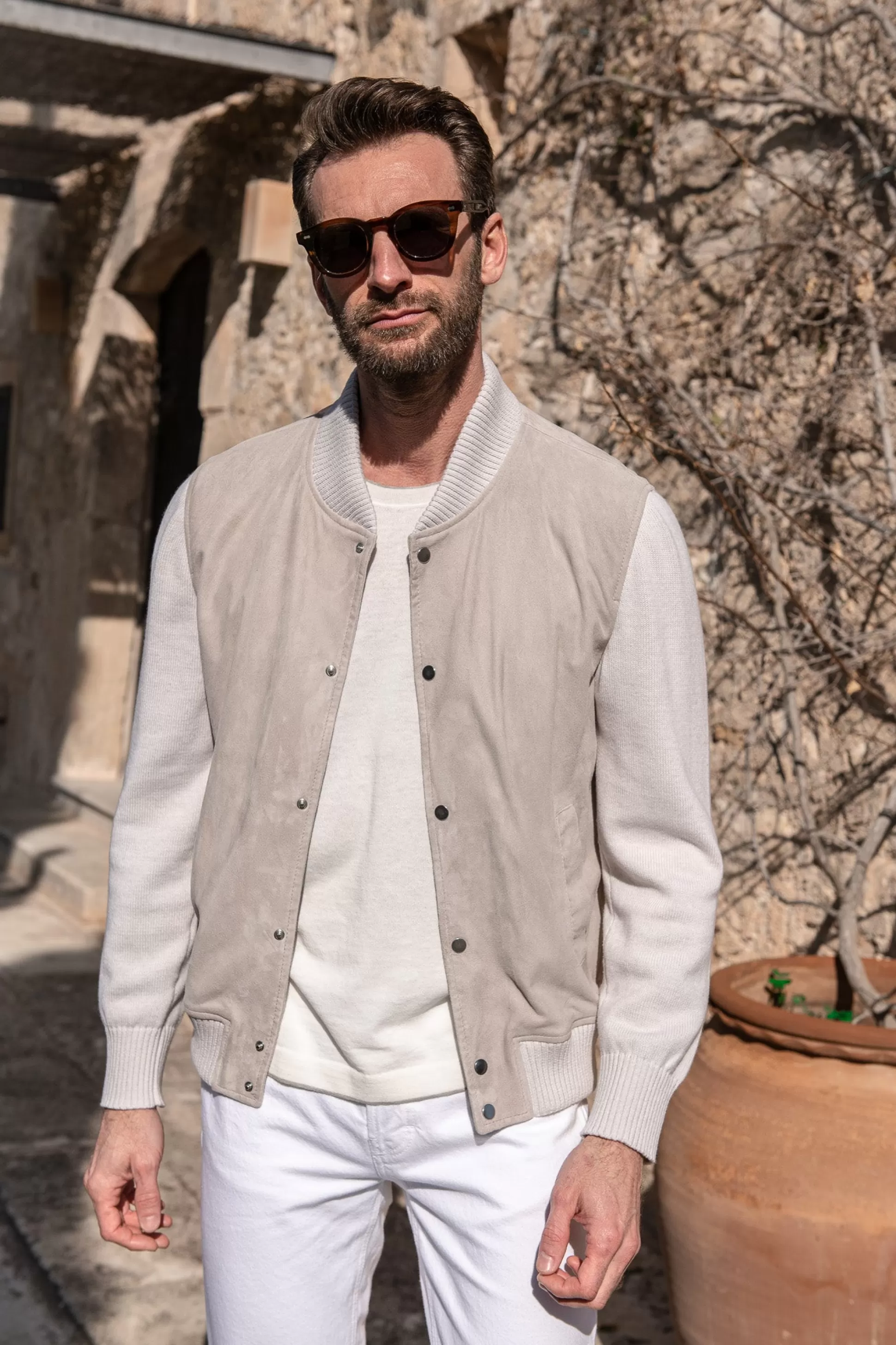 Beige Suede Knit Bomber – Made In Italy | Pini Parma Discount