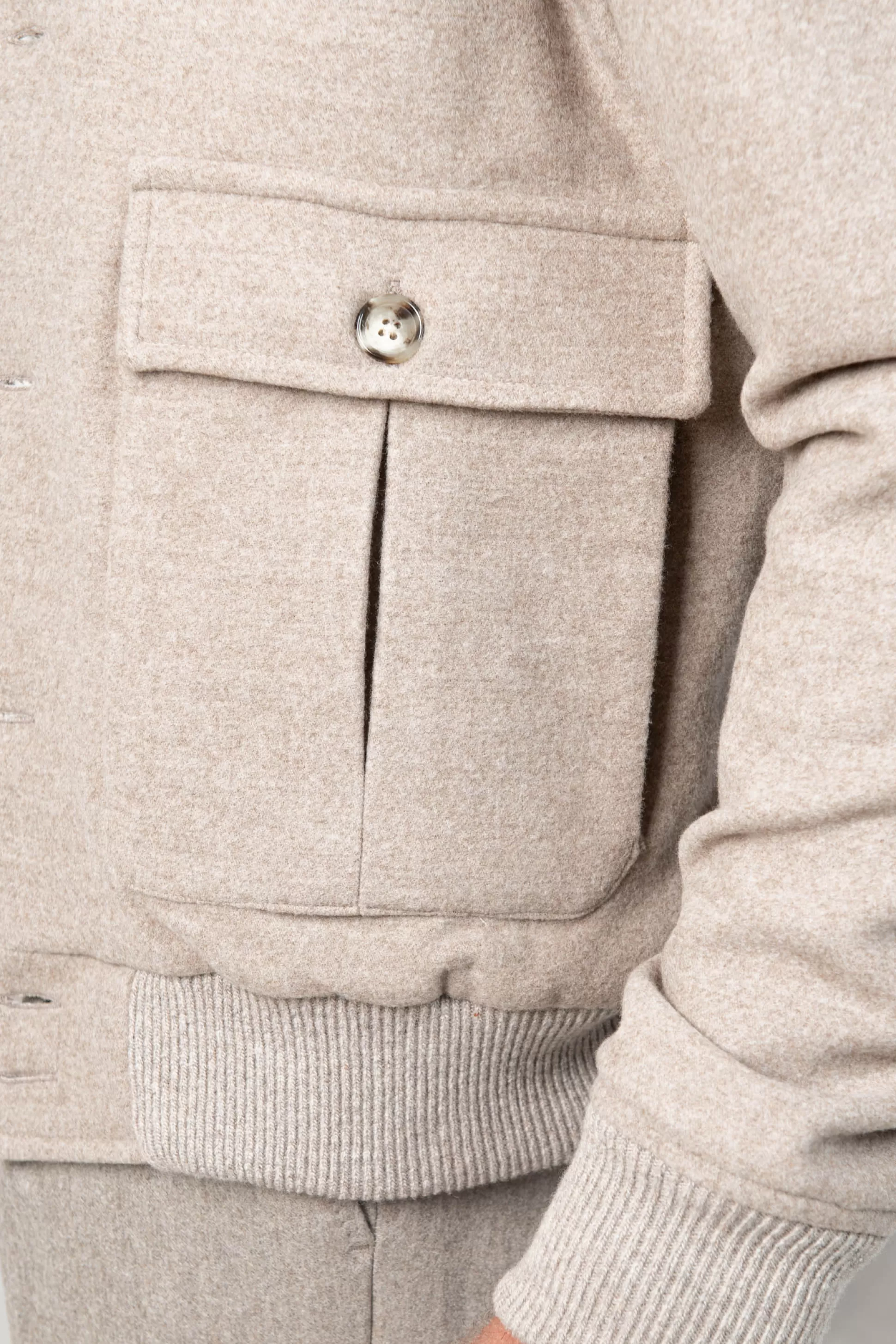 Beige Super 180's Wool Flannel Bomber Jacket – Made In Italy | Pini Parma Cheap