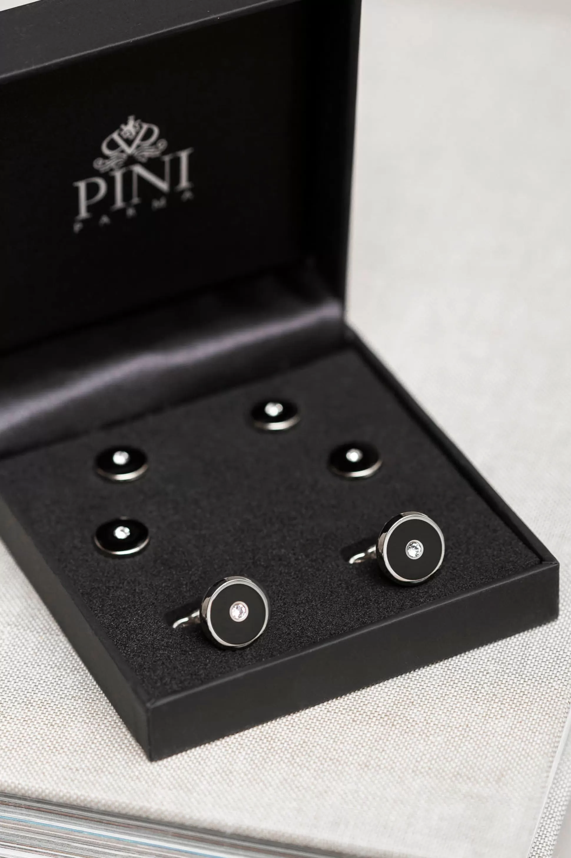 Black Cufflinks And Dress Studs Set With Swarovski Detail - Made In Italy | Pini Parma Best Sale