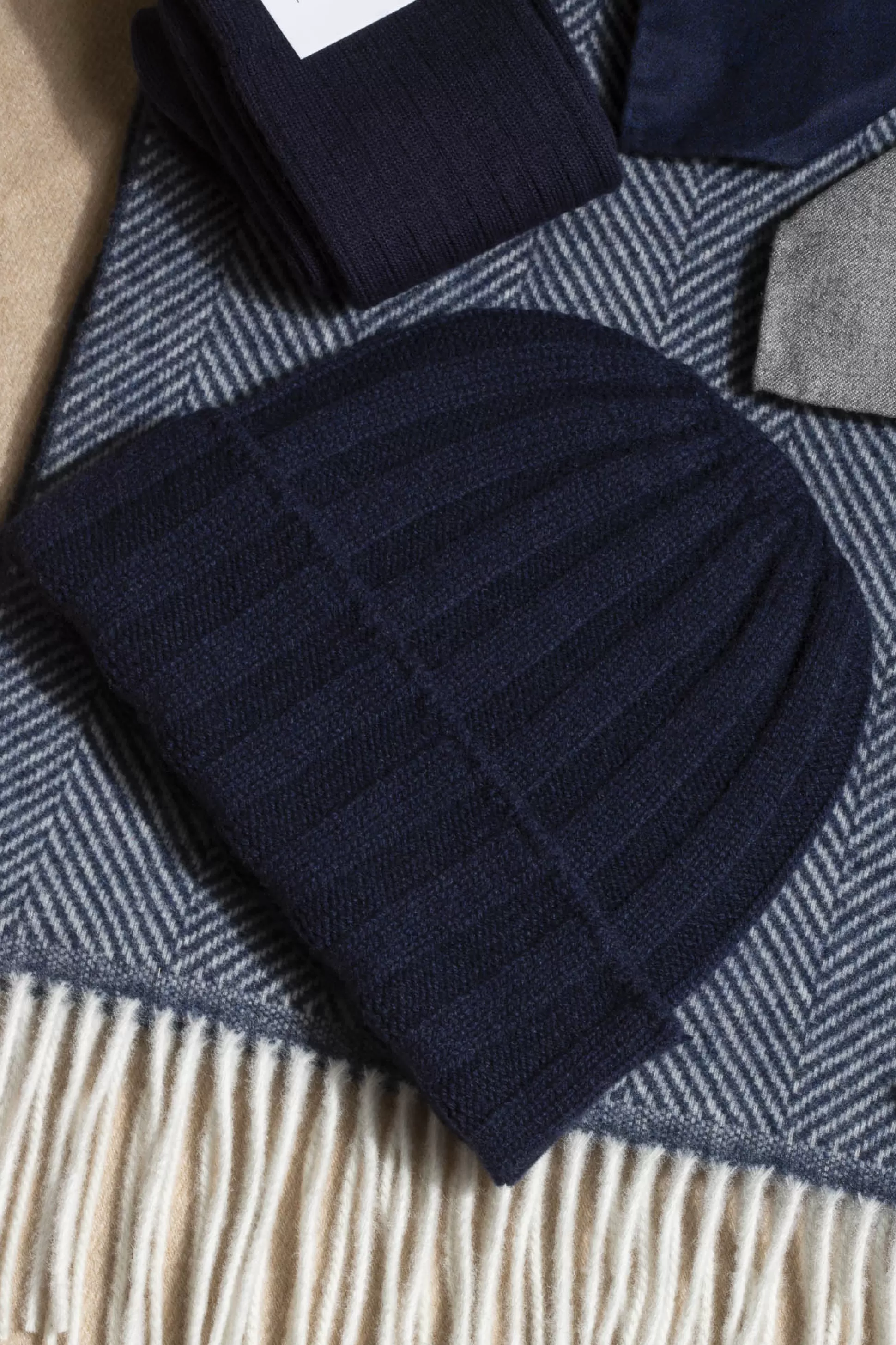 Blue Cashmere Rib Knit Beanie - Made In Italy | Pini Parma Cheap