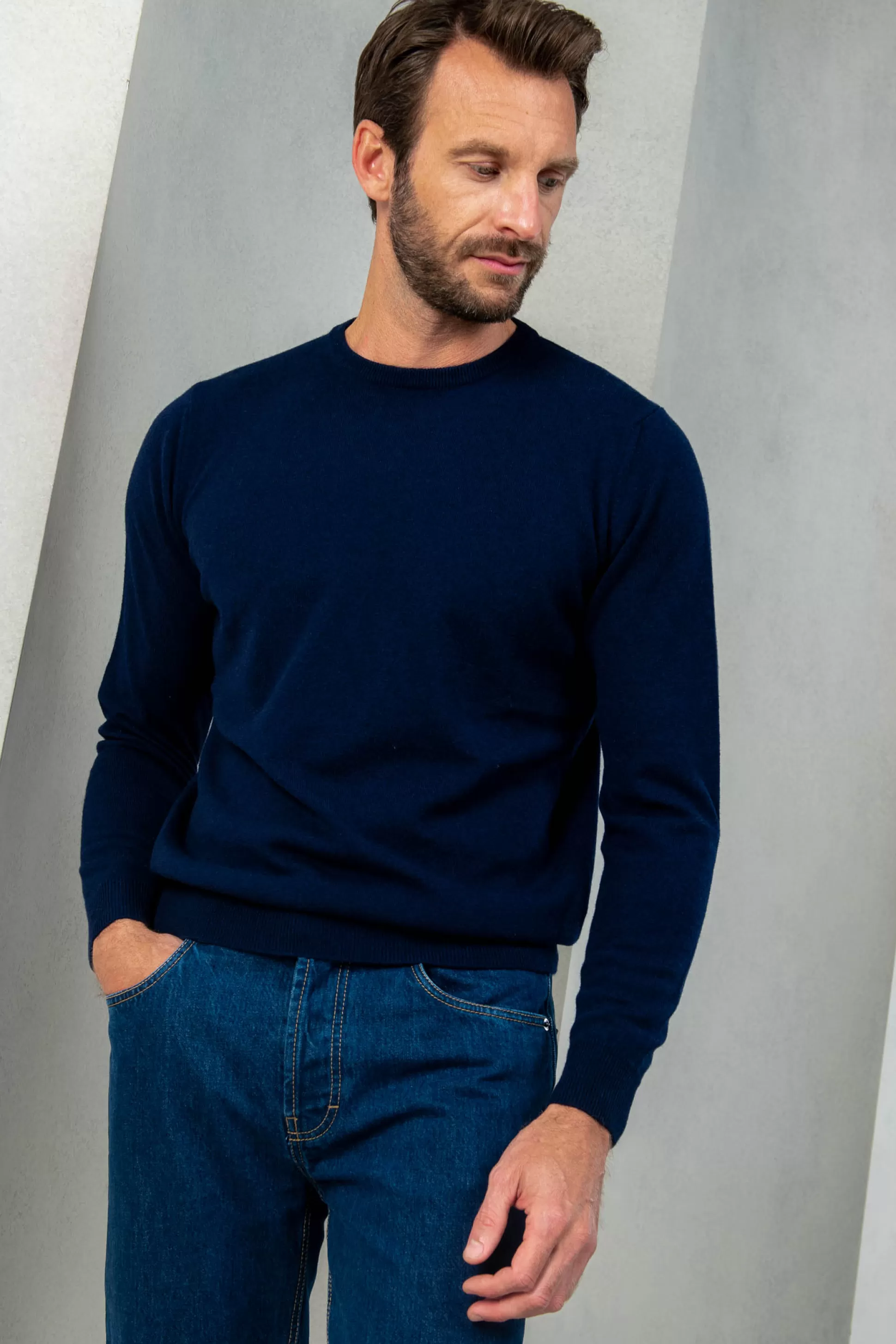 Blue Cashmere Round Neck – Made In Italy | Pini Parma New