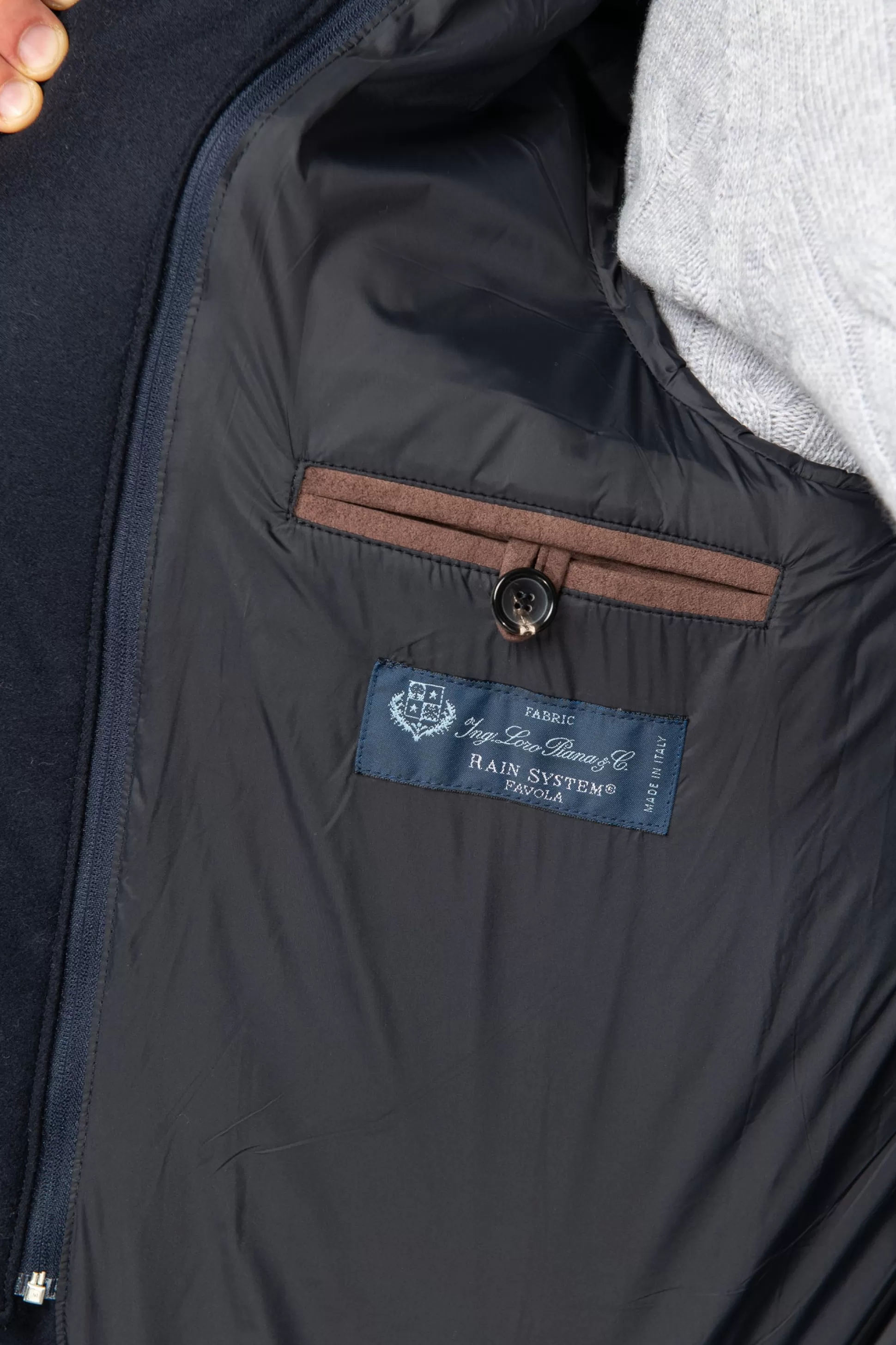Blue Down Jacket In Loro Piana Wool With Rain System®– Made In Italy | Pini Parma Online