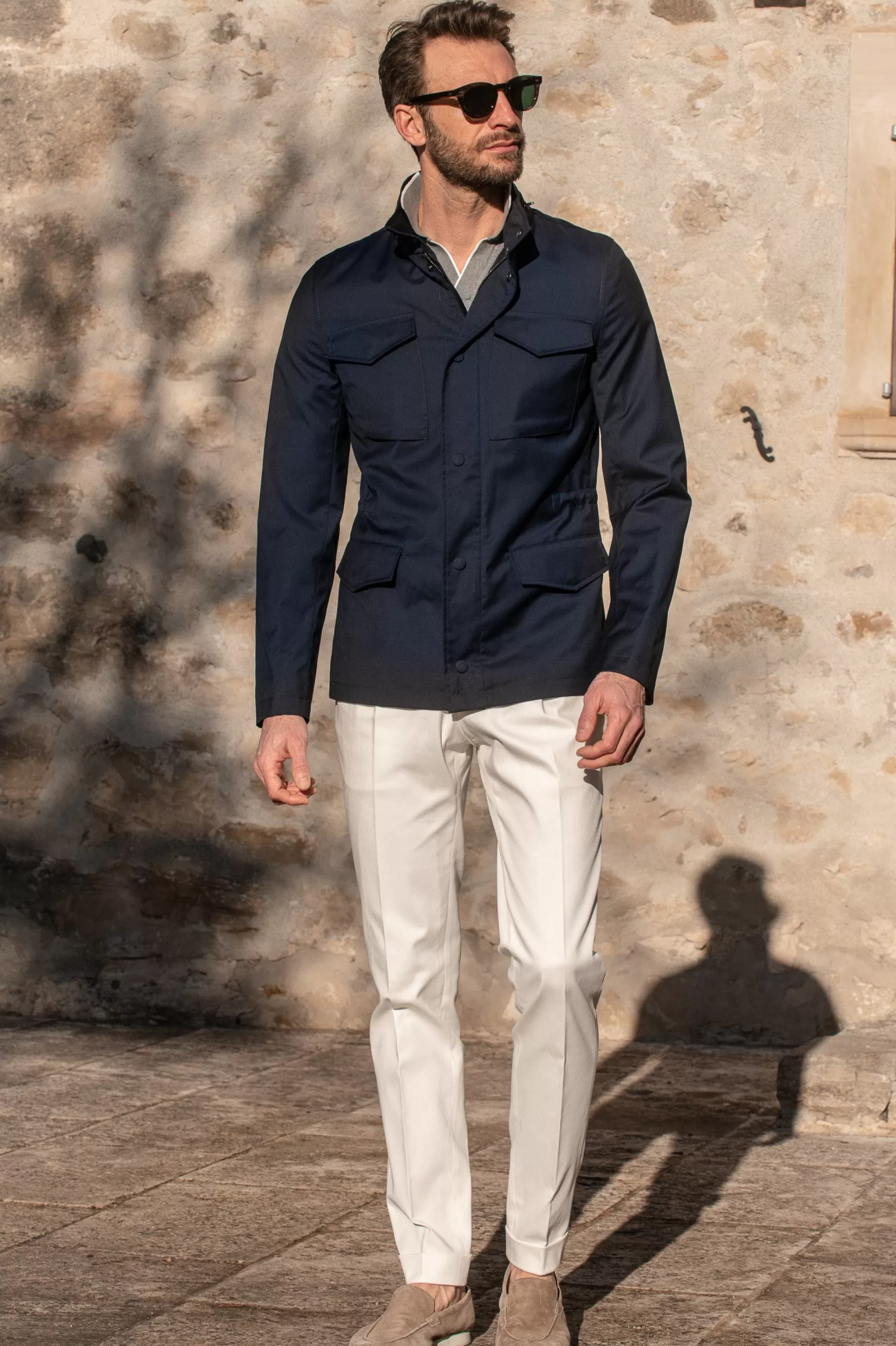 Blue Field Jacket In Loro Piana Green Storm System® Wool - Made In Italy | Pini Parma Cheap