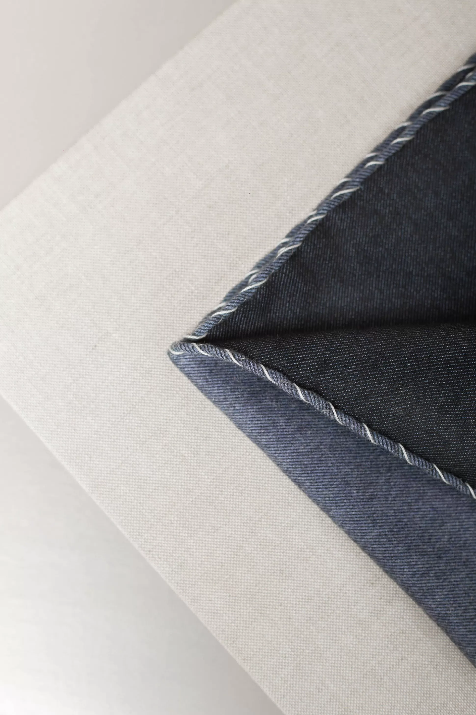 Blue Flannel Cotton Pocket Square With White Edges - Made In Italy | Pini Parma New