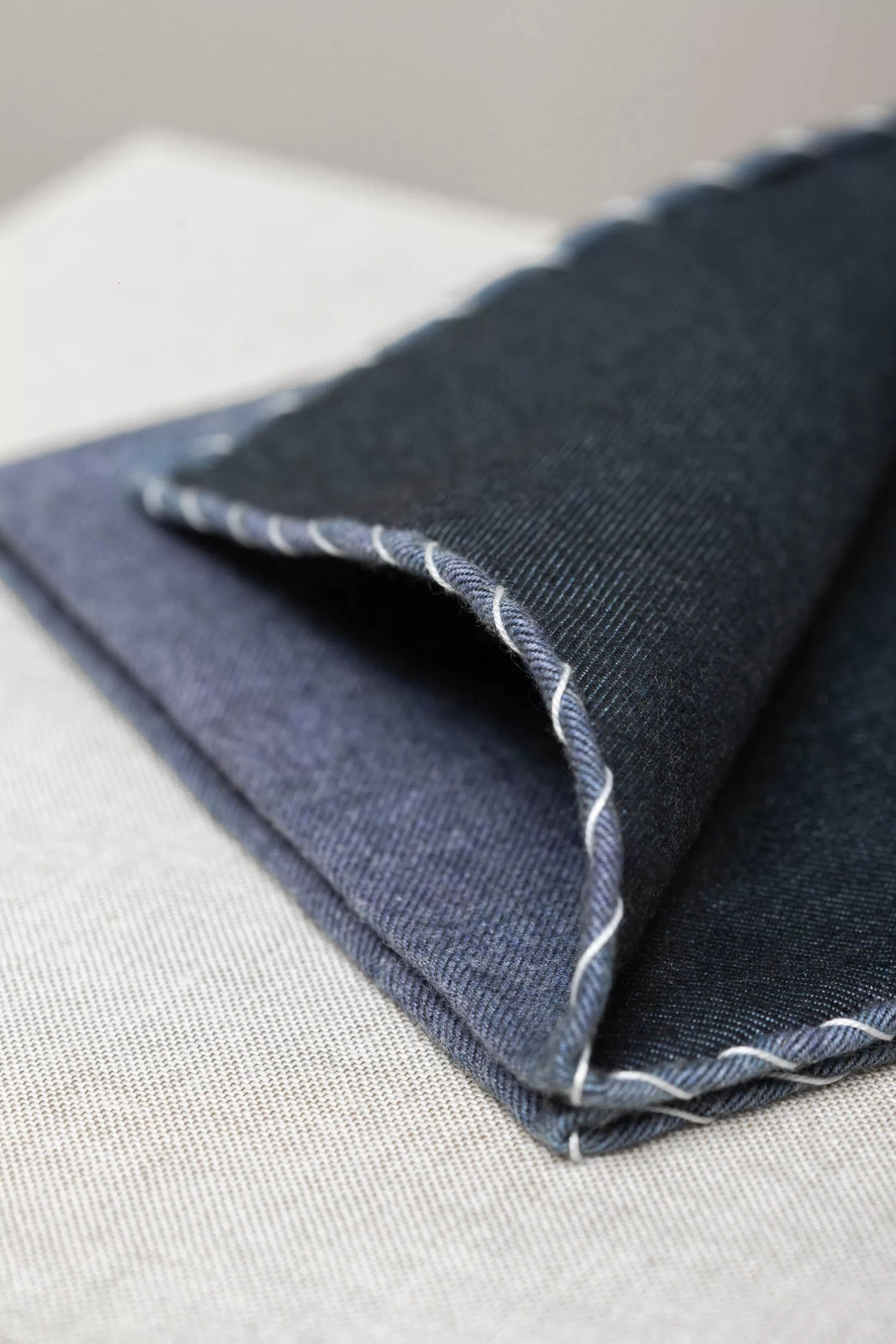 Blue Flannel Cotton Pocket Square With White Edges - Made In Italy | Pini Parma New
