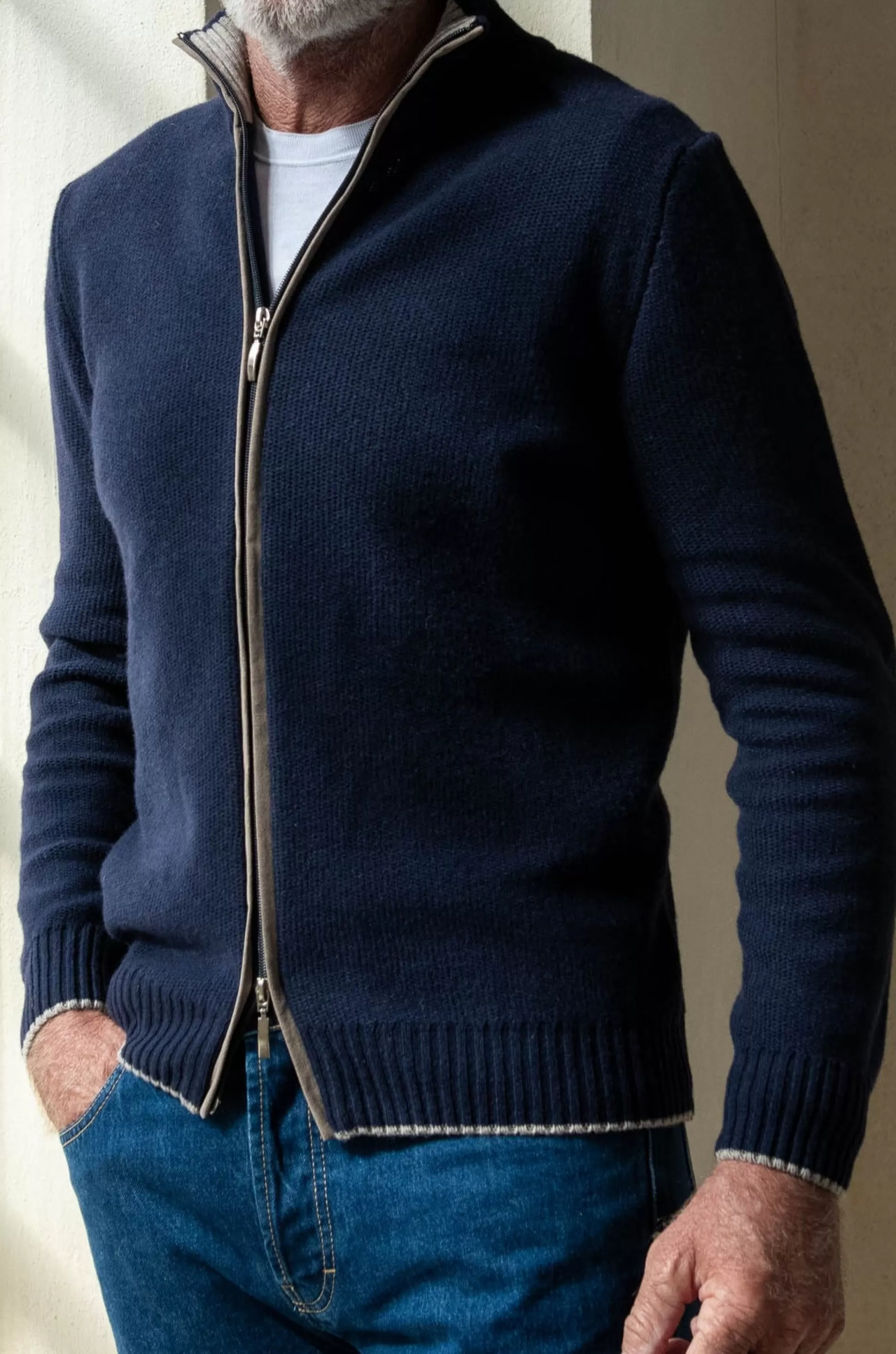 Blue Honeycomb Cashmere Blend Full Zip – Made In Italy | Pini Parma Clearance