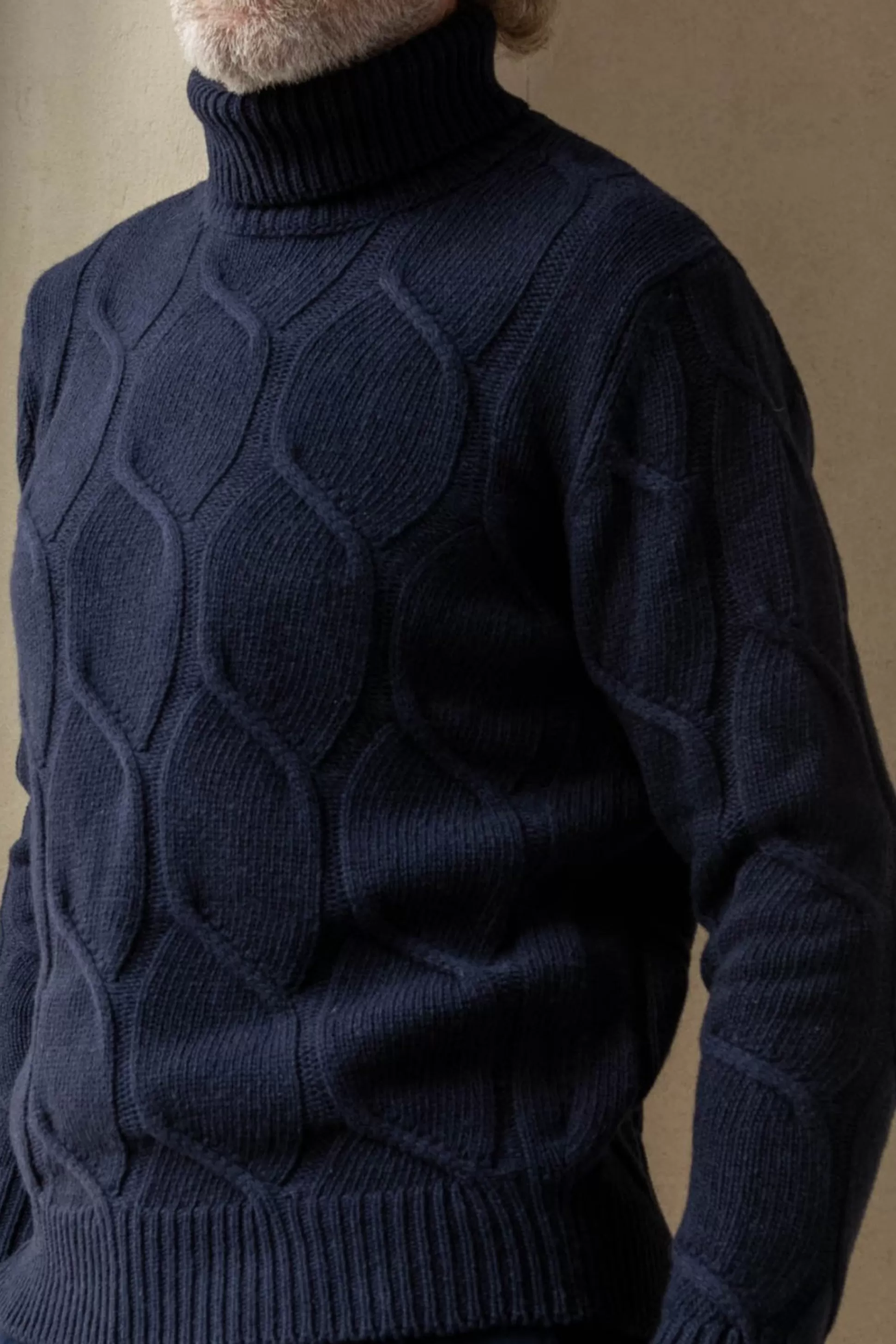 Blue Jacquard Pattern Cashmere Blend Turtleneck – Made In Italy | Pini Parma Sale