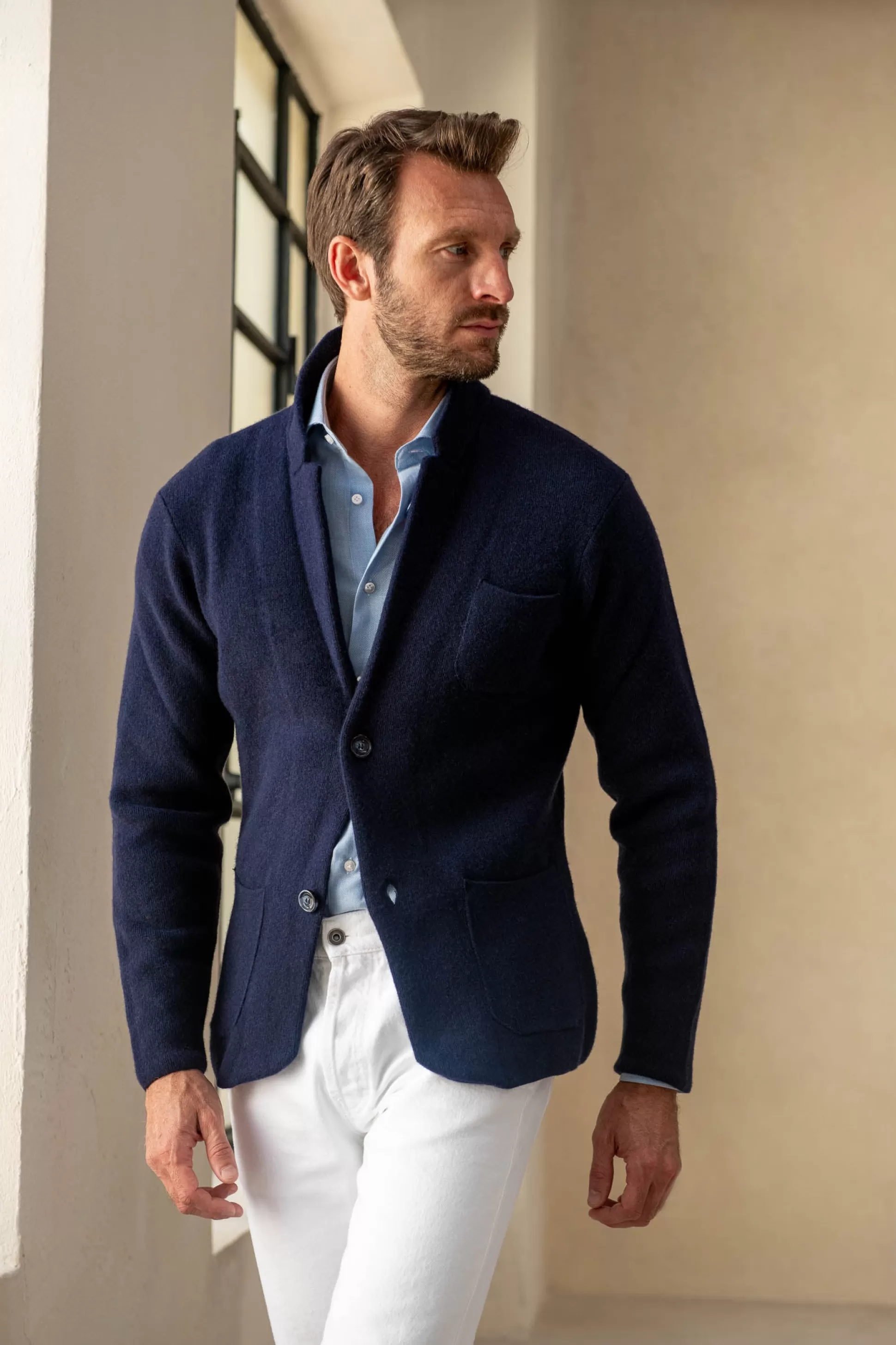 Blue Knitted Jacket – Wool And Cashmere – Made In Italy | Pini Parma Outlet