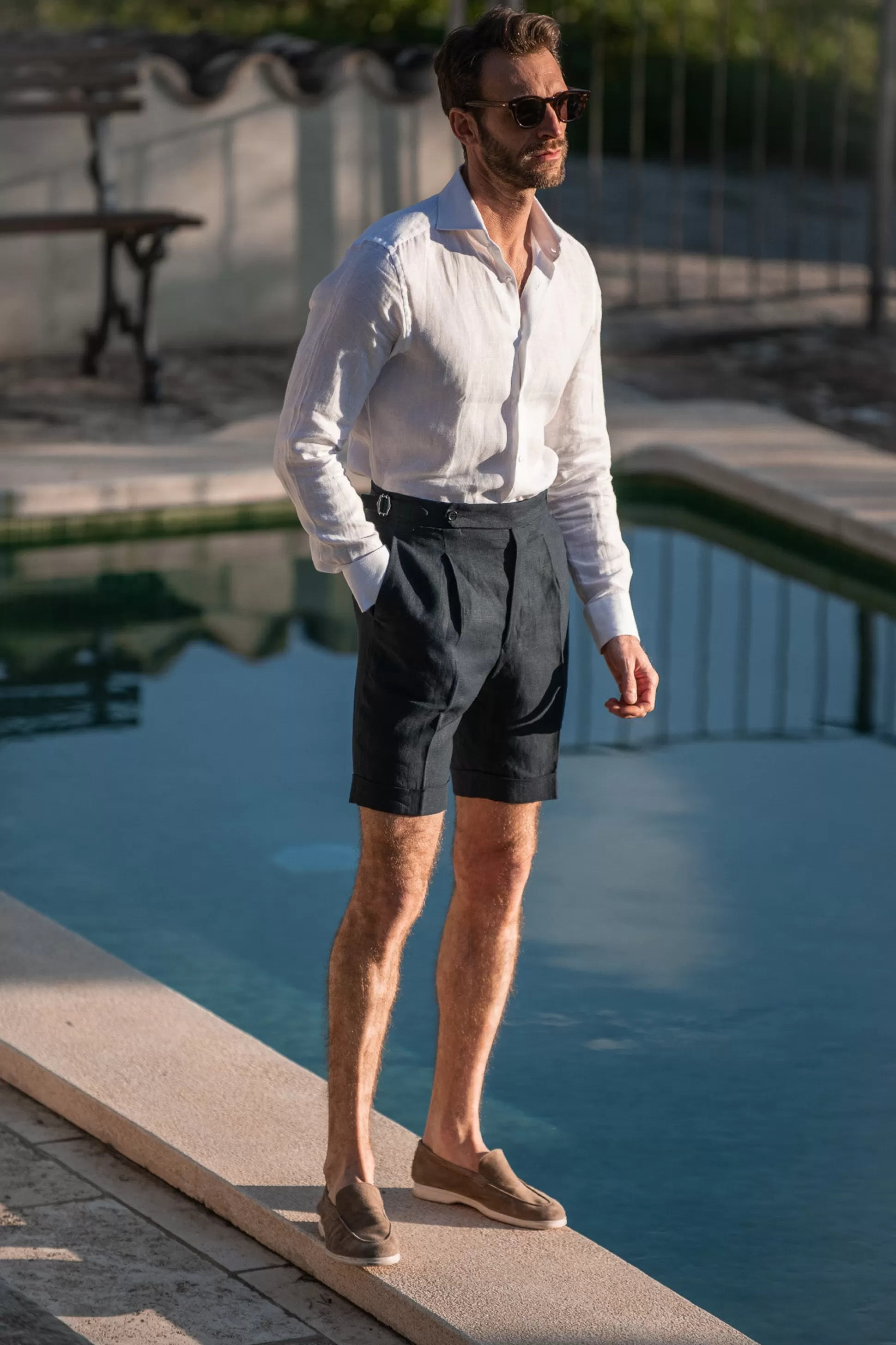 Blue Linen Shorts - Made In Italy | Pini Parma Hot