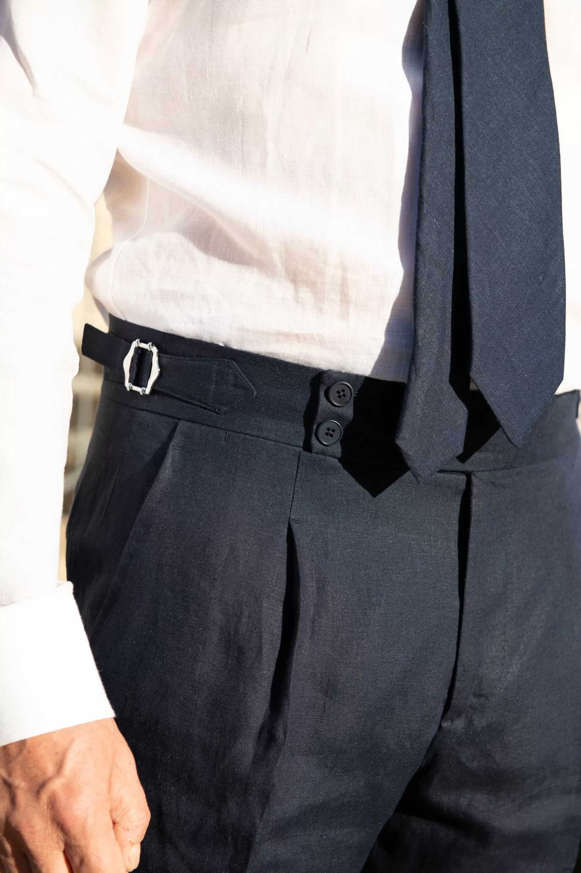 Blue Linen Trousers "Soragna Capsule Collection" - Made In Italy | Pini Parma Discount