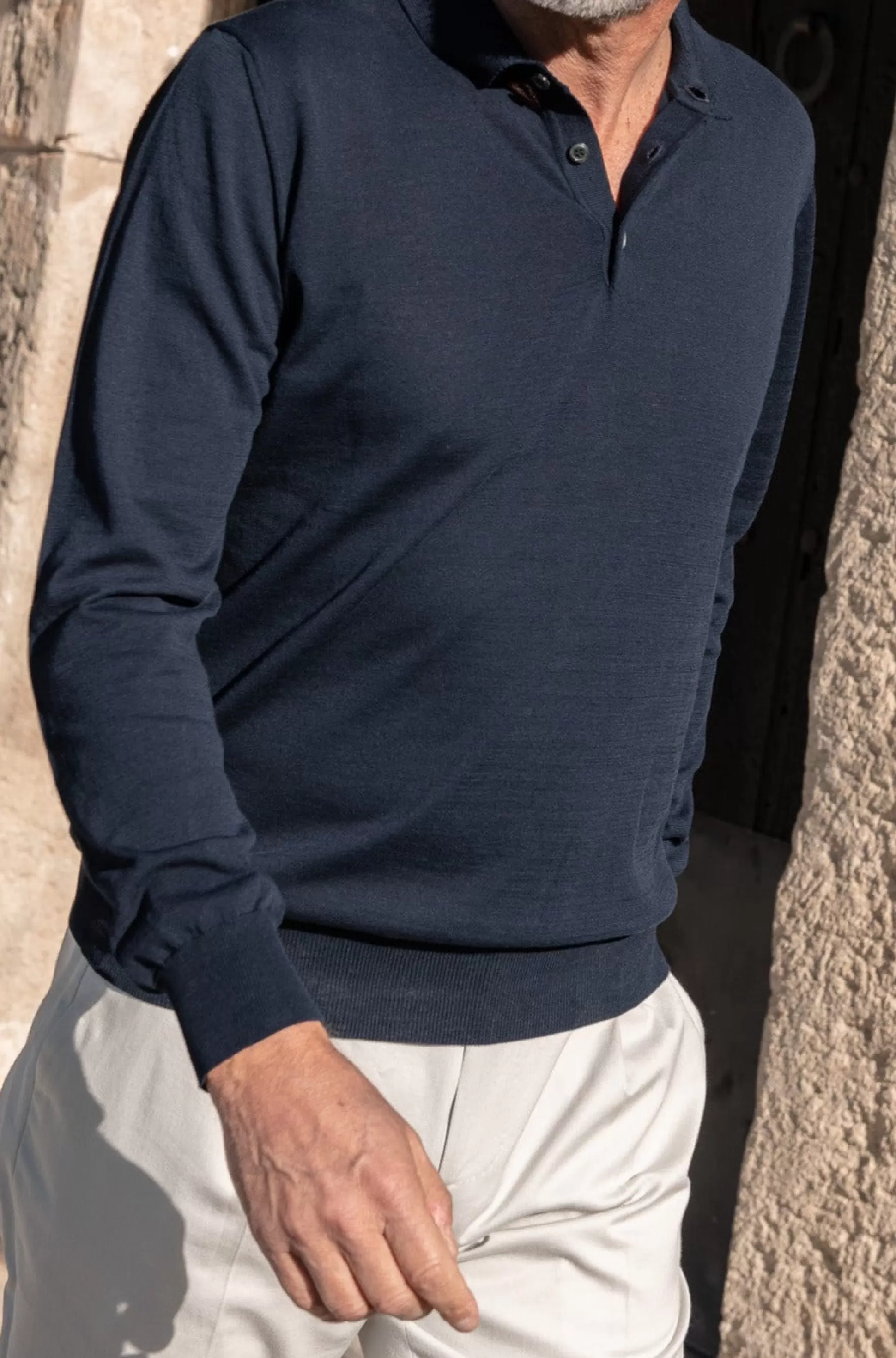 Blue Long Sleeve Cotton Polo - Made In Italy | Pini Parma Cheap