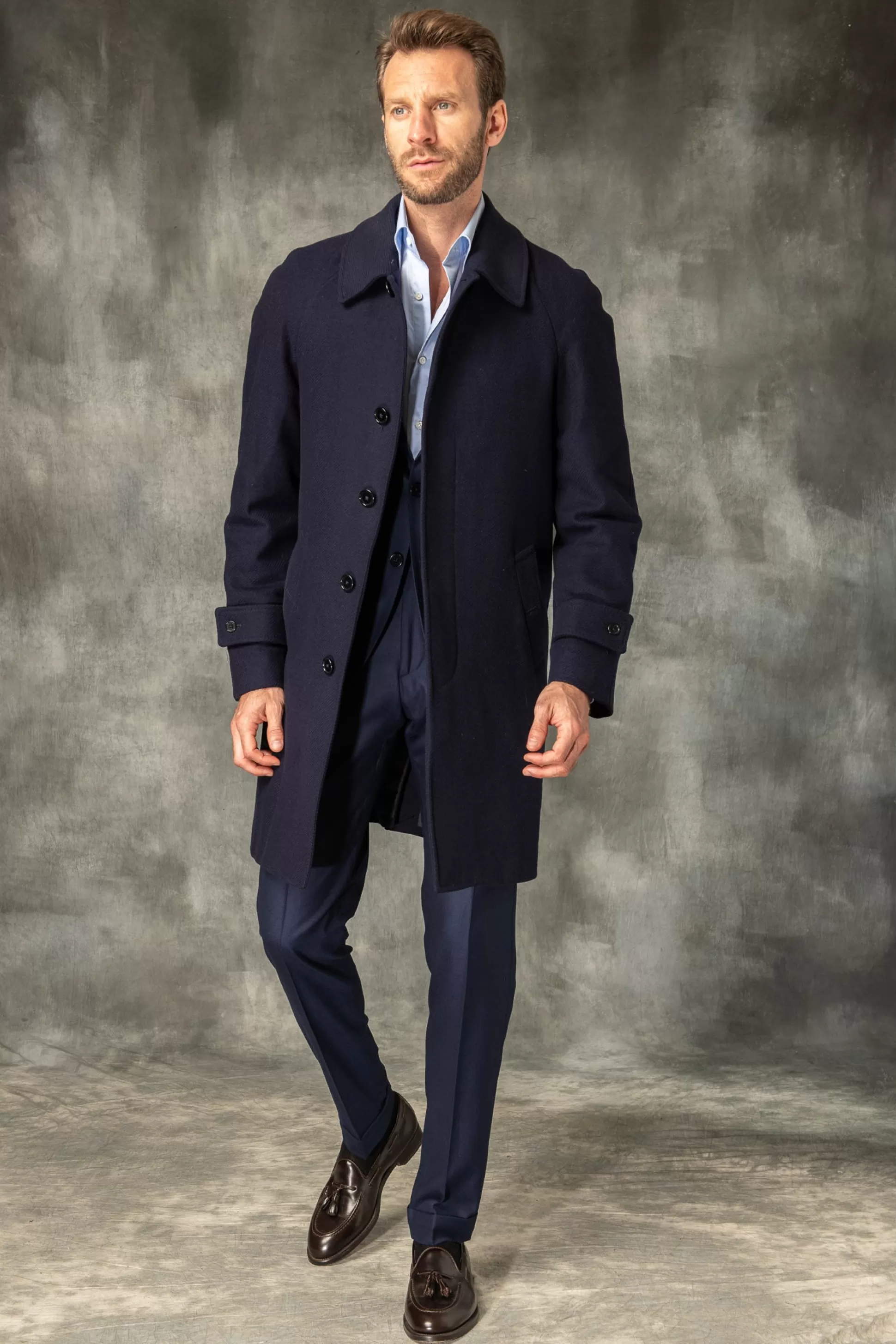 Blue Raglan Coat In Loro Piana Wool – Made In Italy | Pini Parma Cheap