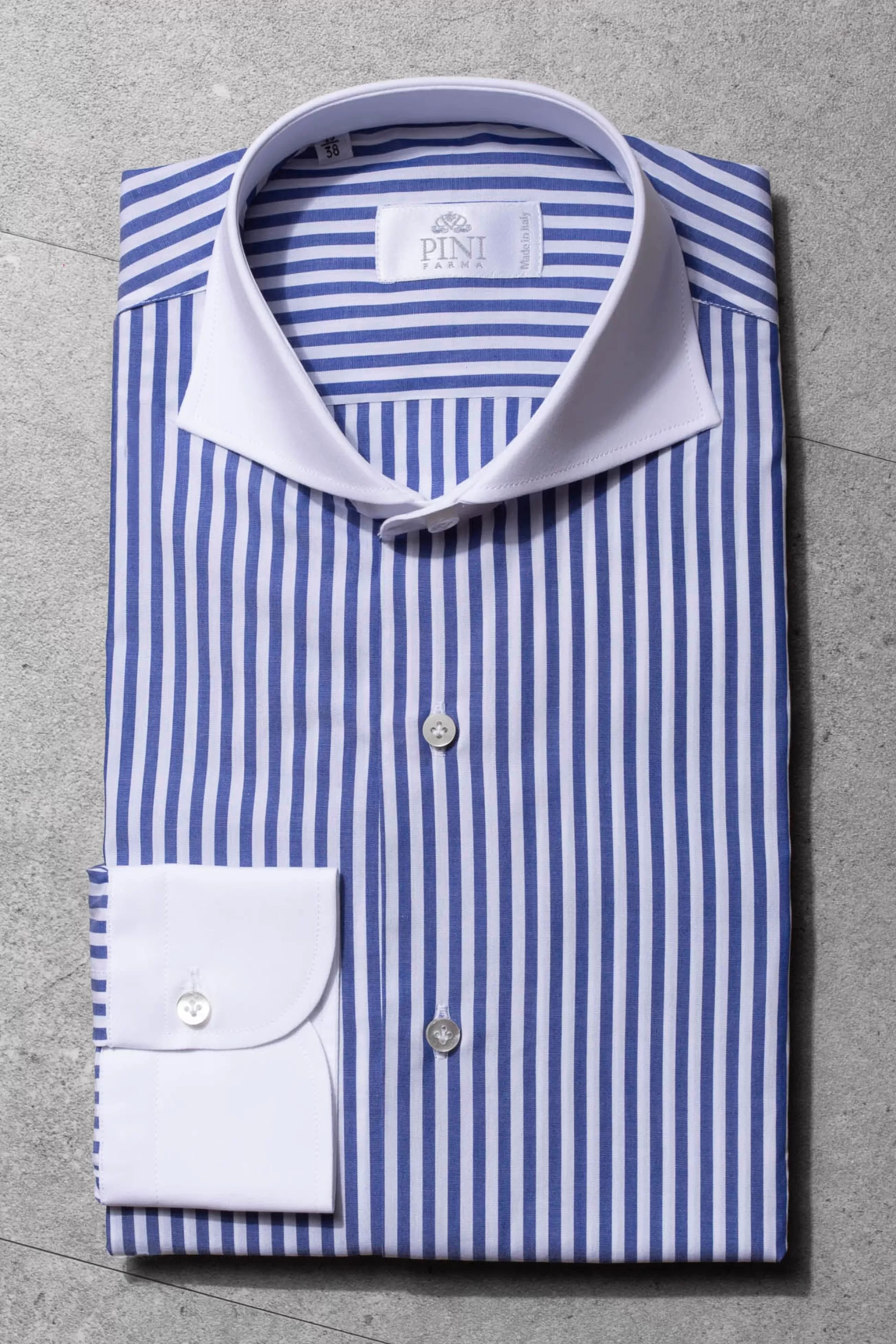 Blue Striped White Collar Shirt Limited Edition - Made In Italy | Pini Parma New