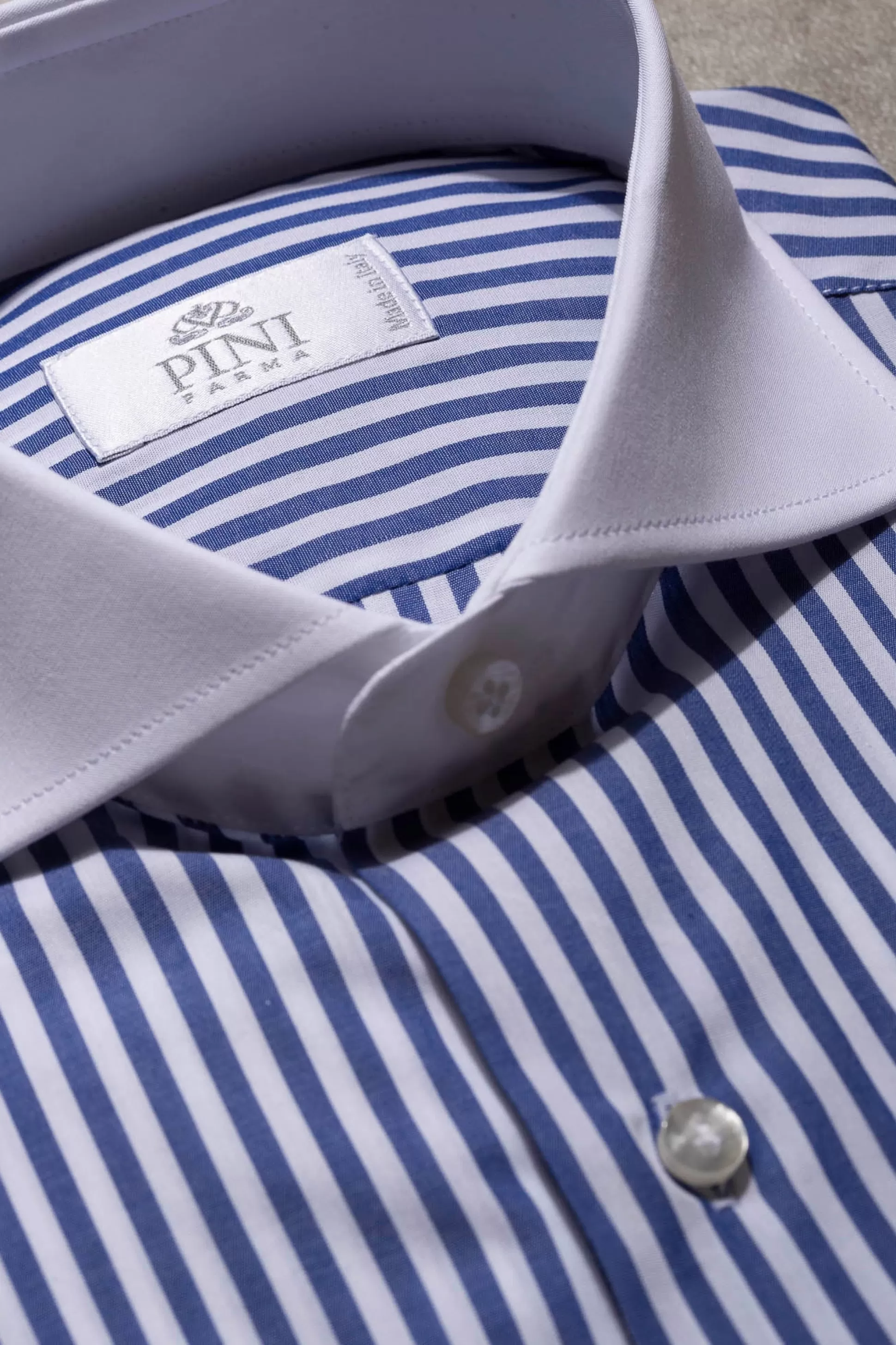 Blue Striped White Collar Shirt Limited Edition - Made In Italy | Pini Parma New