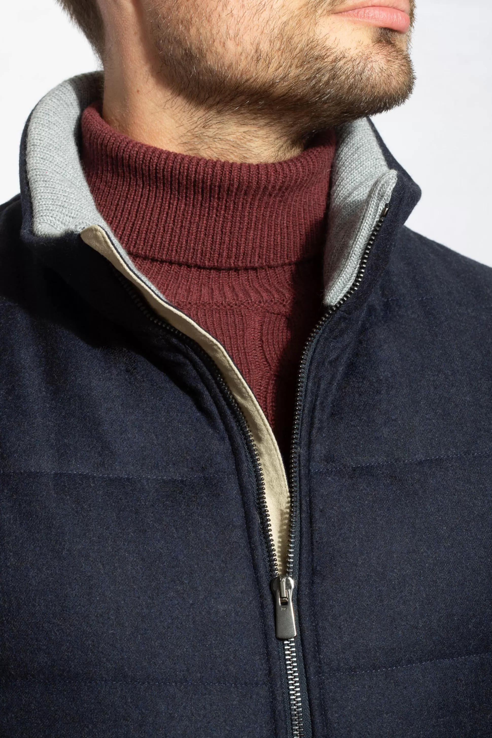 Blue Vest With Zip In Loro Piana Wool With Rain System®– Made In Italy | Pini Parma Discount