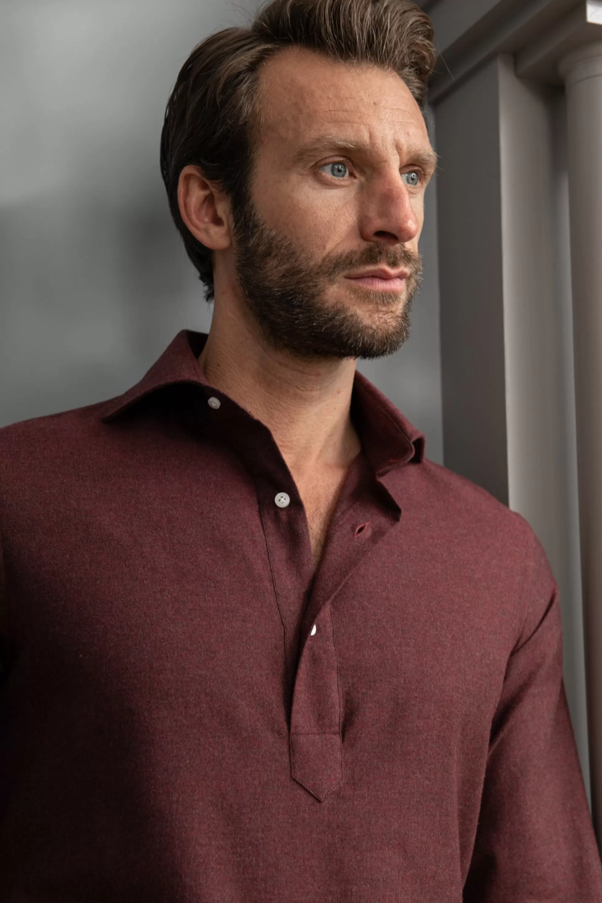 Bordeaux Popover Shirt - Flannel Touch - Made In Italy | Pini Parma Cheap