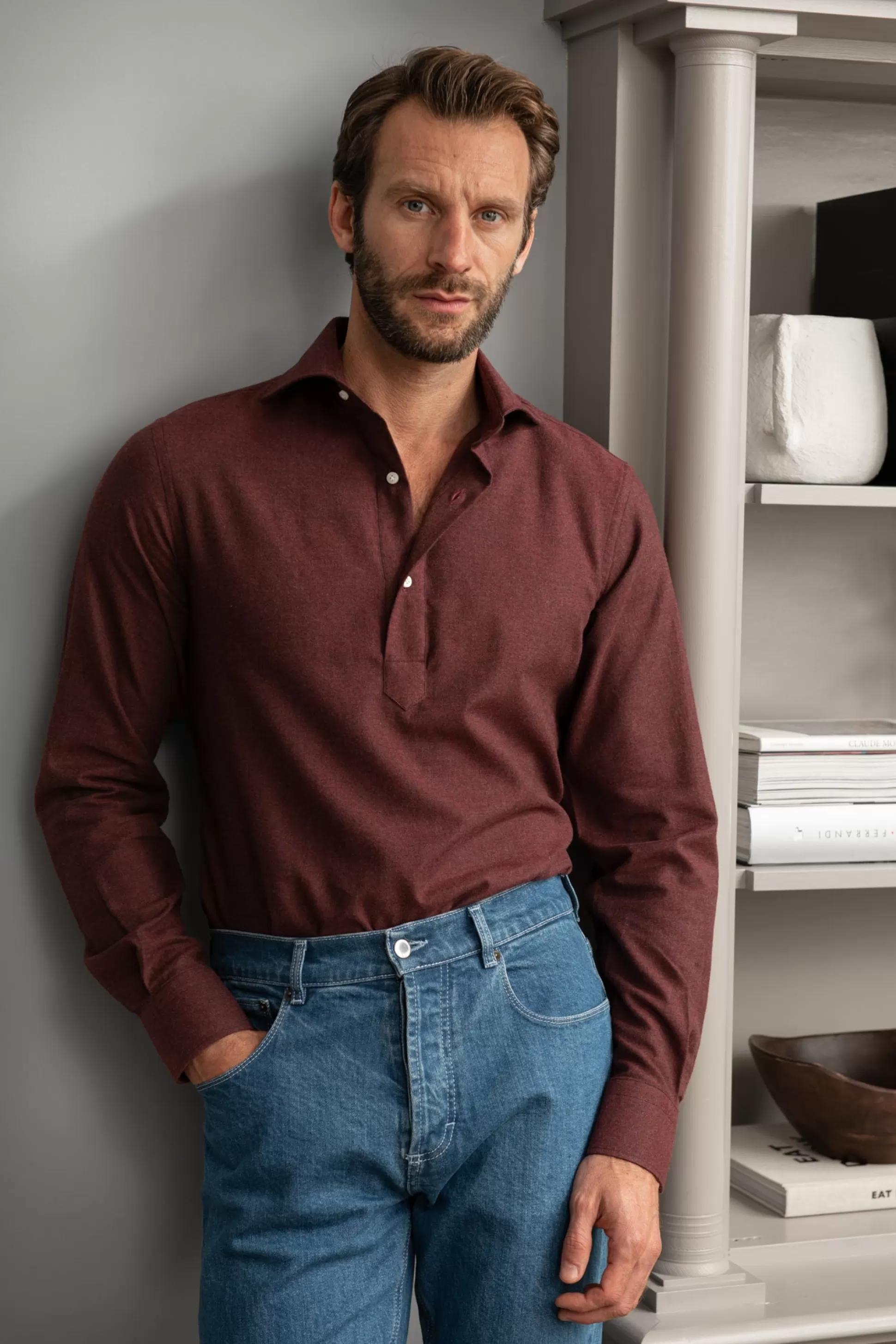 Bordeaux Popover Shirt - Flannel Touch - Made In Italy | Pini Parma Cheap