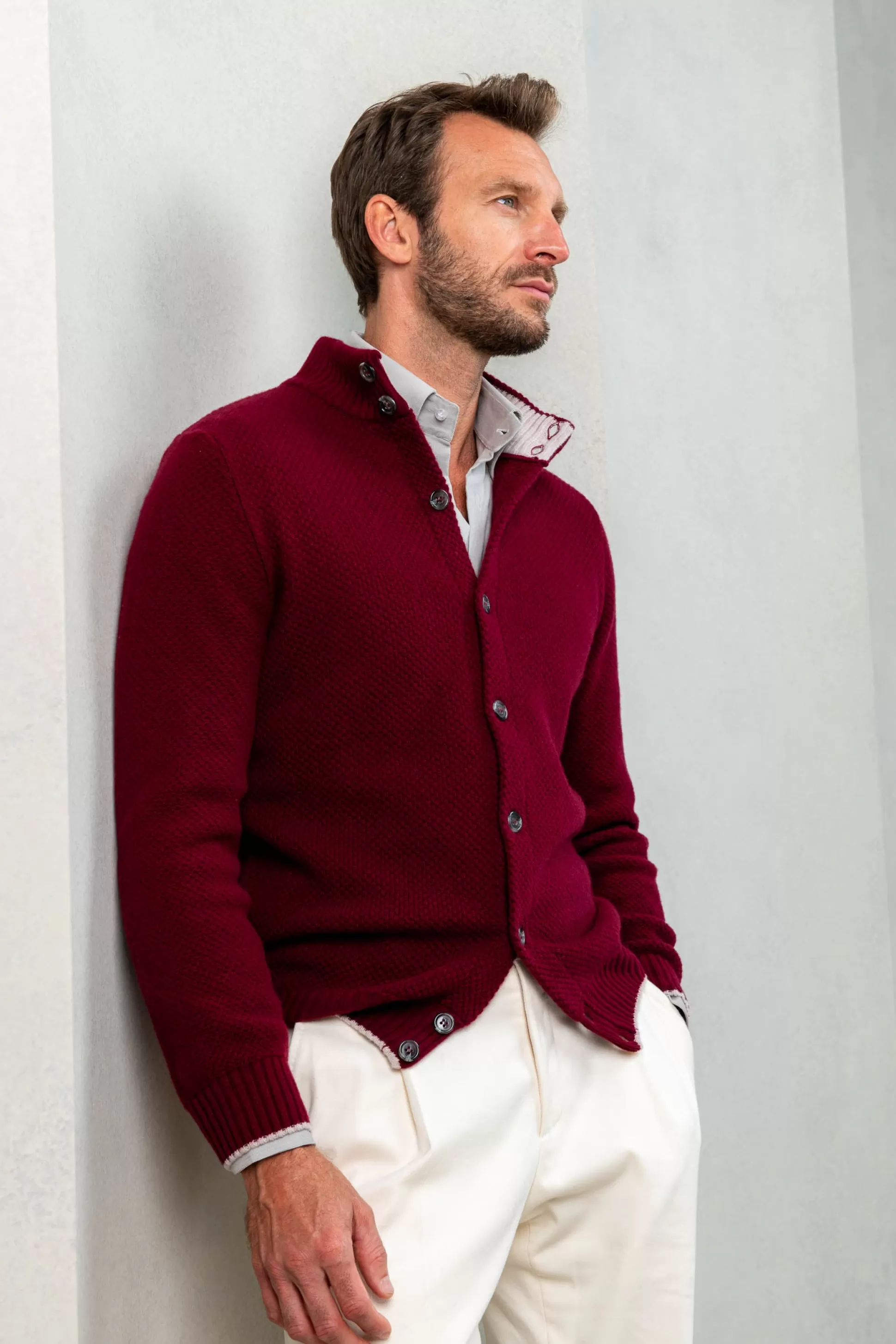 Bordeaux Textured Cashmere Blend Cardigan – Made In Italy | Pini Parma Fashion