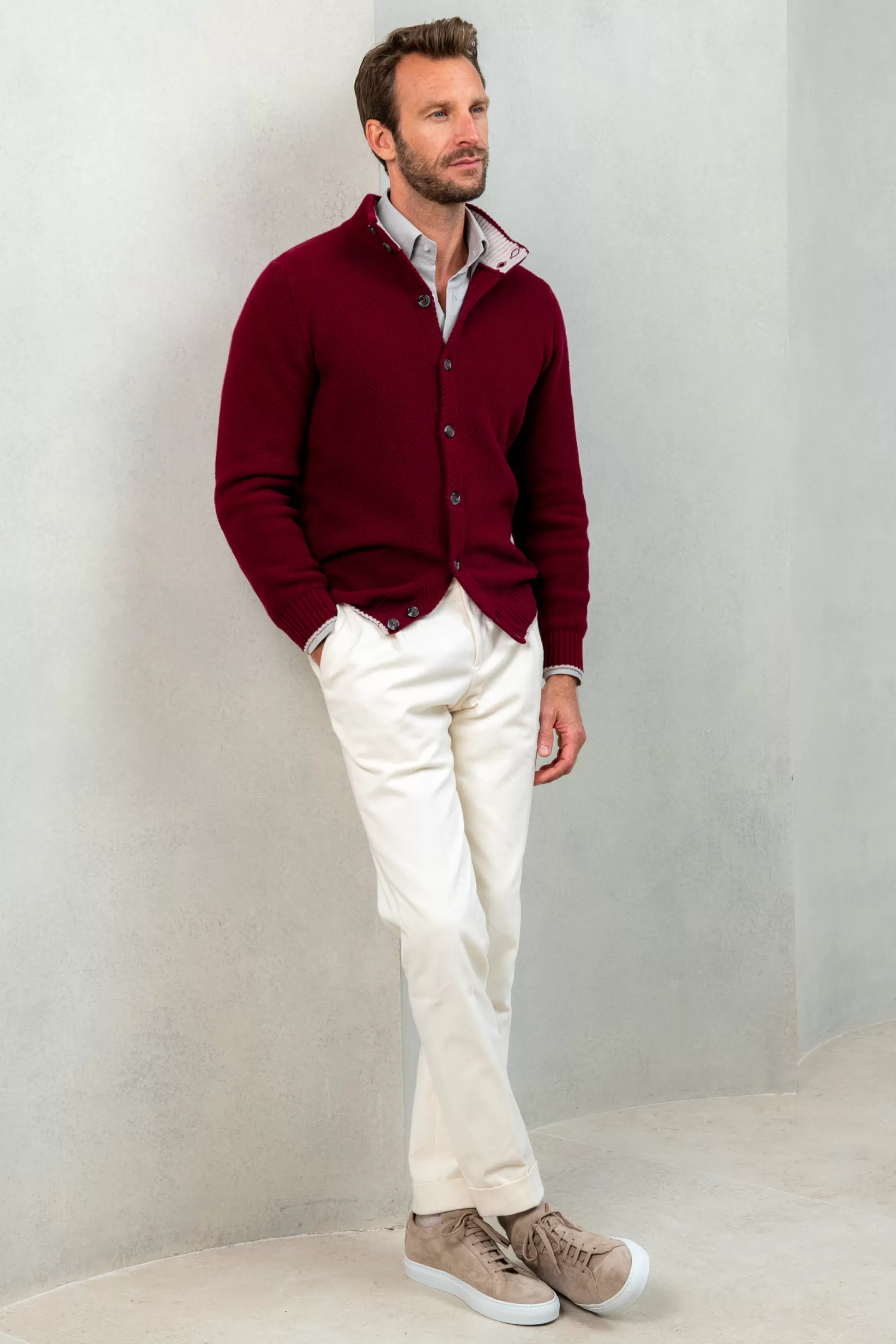 Bordeaux Textured Cashmere Blend Cardigan – Made In Italy | Pini Parma Fashion