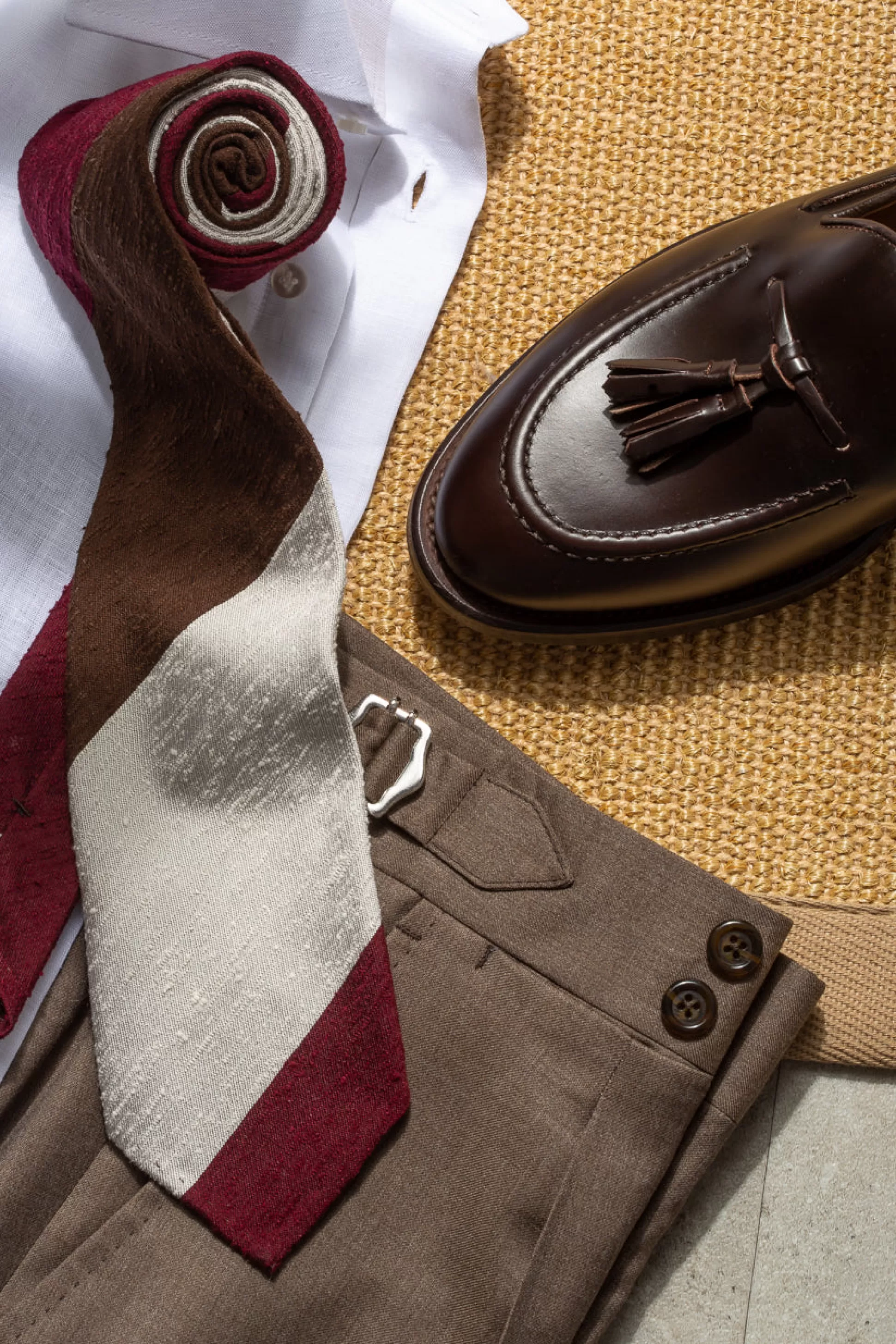 Brown And Bordeaux Shantung Tie - Hand Made In Italy | Pini Parma Sale