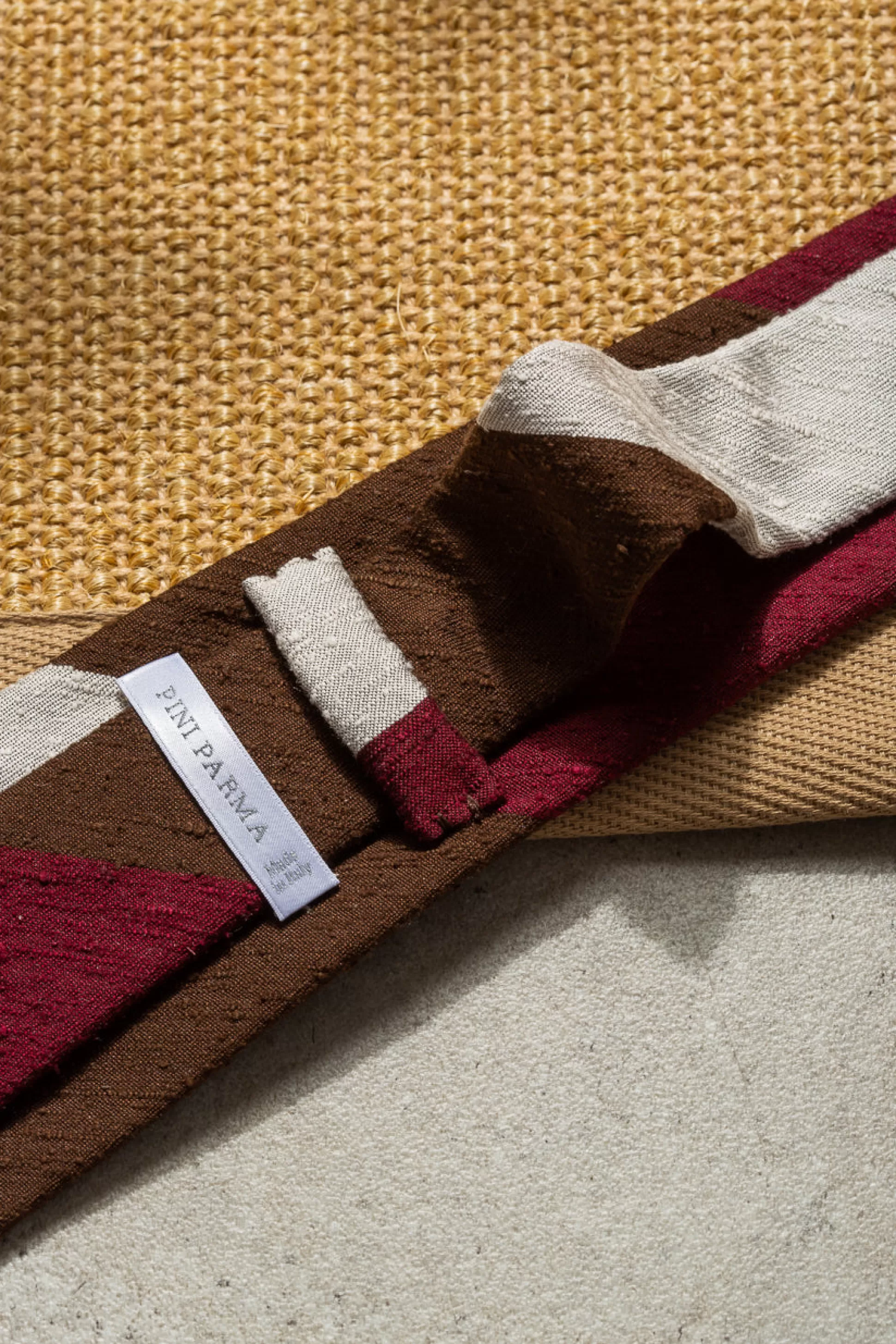 Brown And Bordeaux Shantung Tie - Hand Made In Italy | Pini Parma Sale