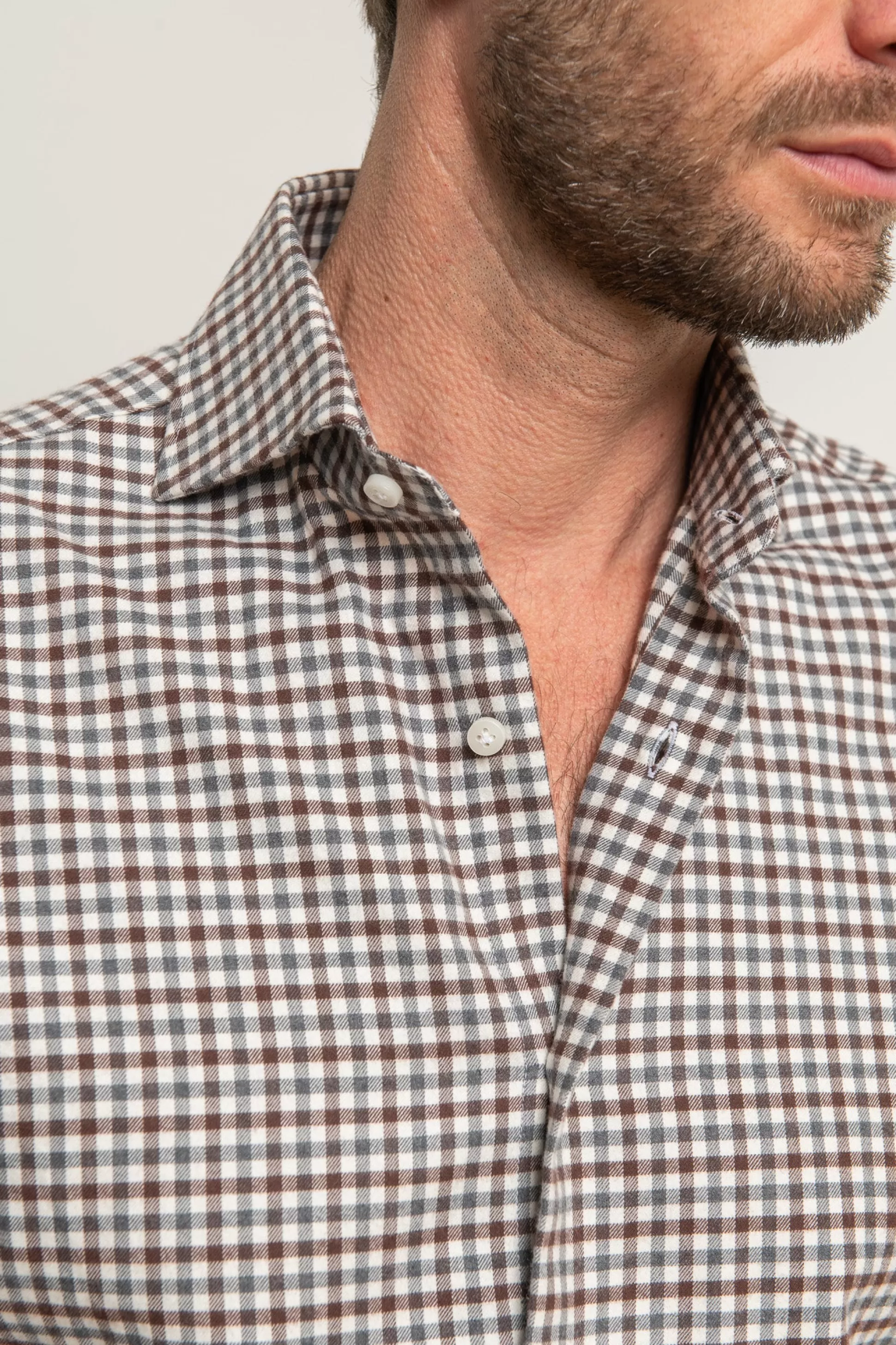 Brown And Grey Vichy Shirt - Made In Italy | Pini Parma Store