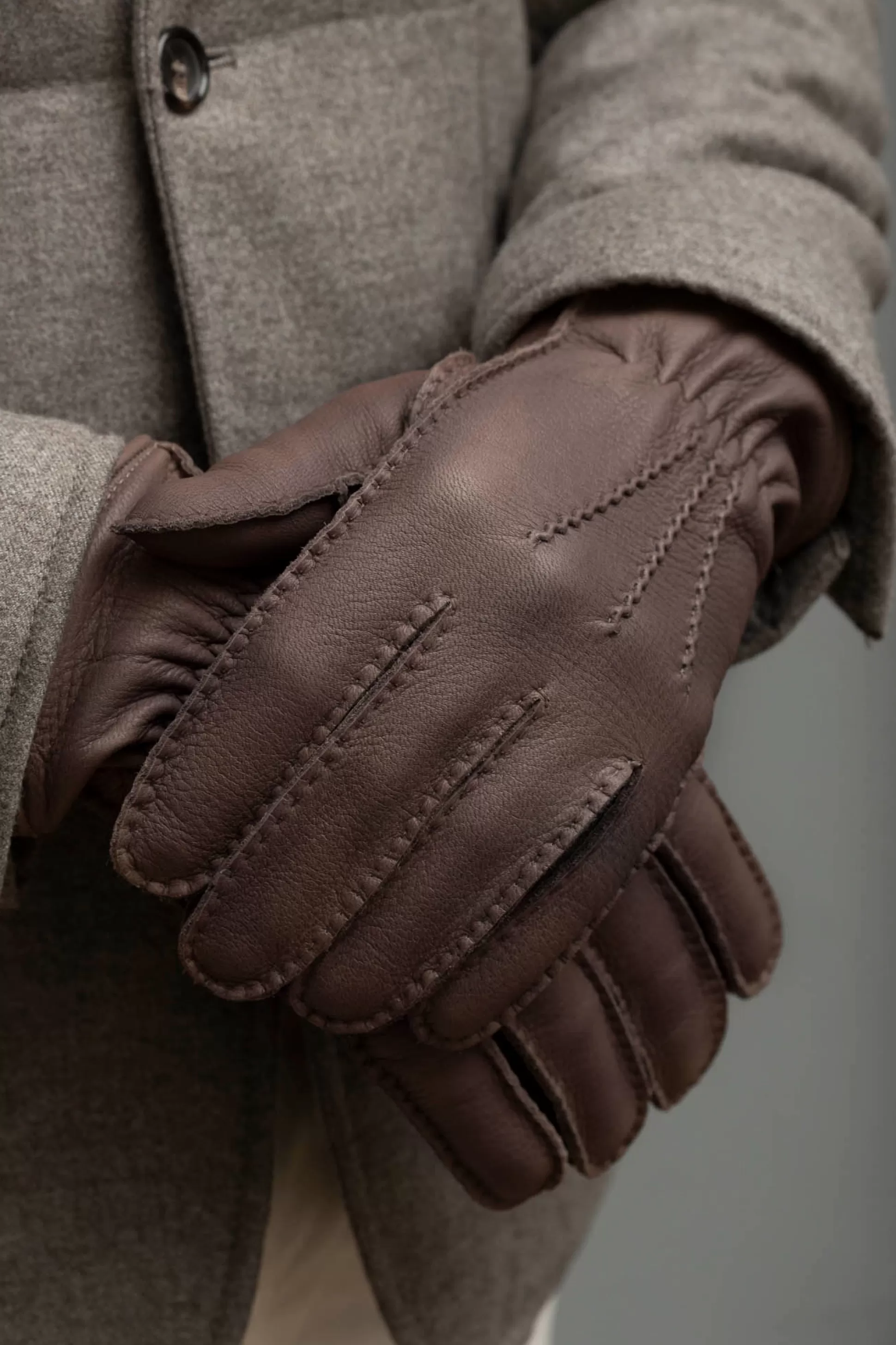 Brown Cashmere Lined Deerskin Leather Gloves - Made In Italy | Pini Parma Best