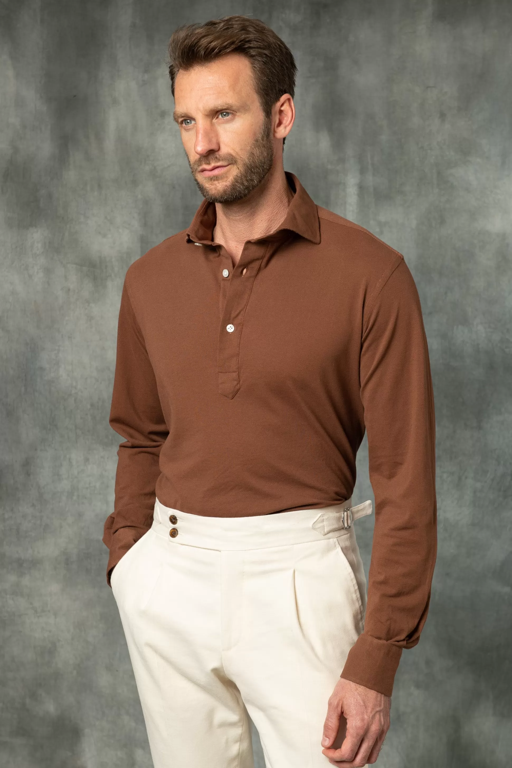 Brown Popover Polo Shirt - Made In Italy | Pini Parma Cheap