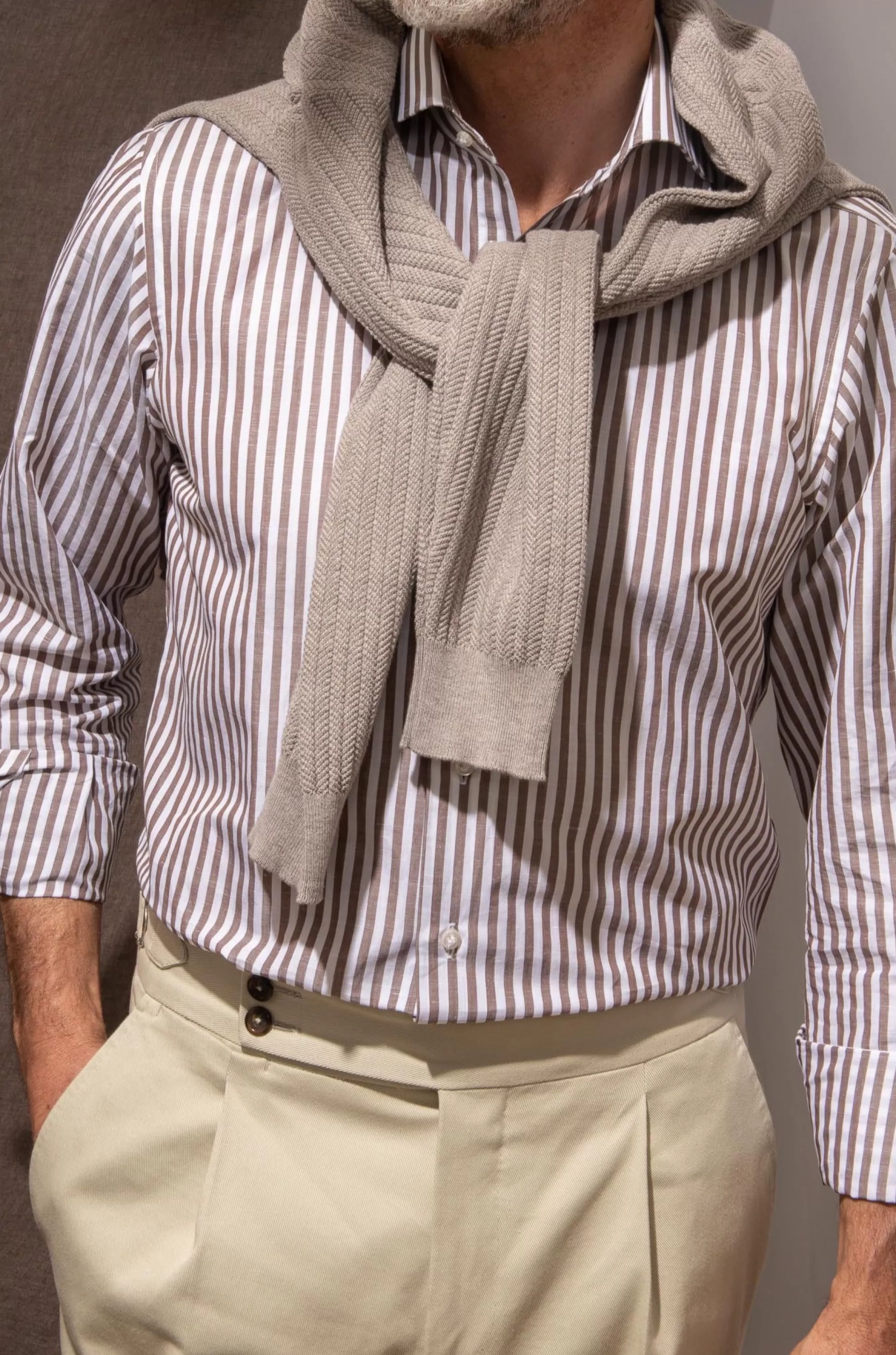 Brown Striped Shirt- Made In Italy | Pini Parma Store