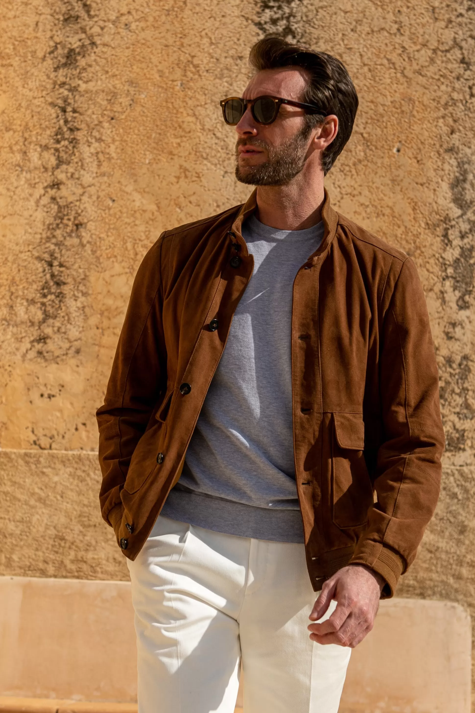 Brown Suede Bomber Jacket – Made In Italy | Pini Parma Best