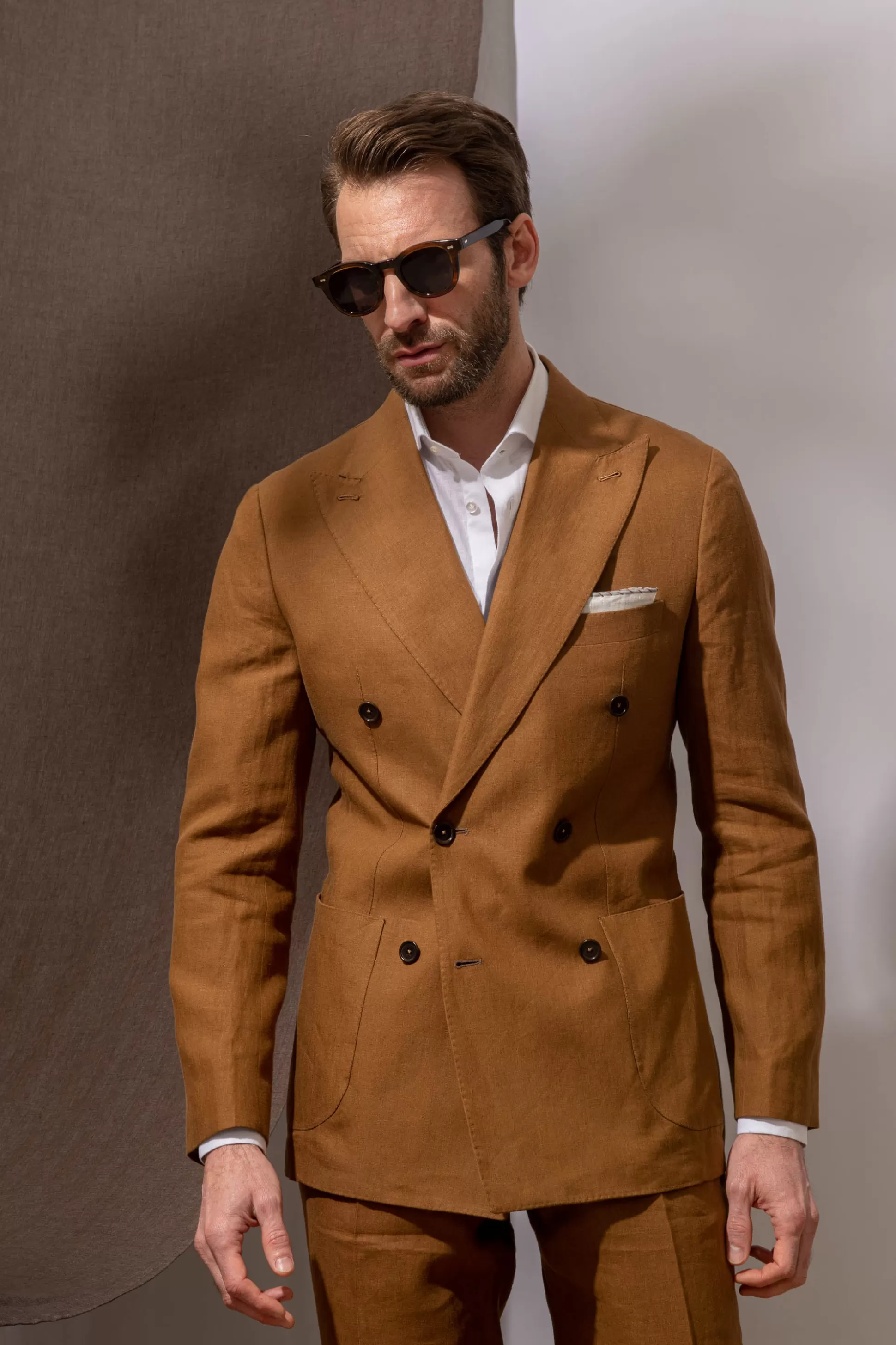 Curry Linen Trousers "Soragna Capsule Collection" - Made In Italy | Pini Parma Sale
