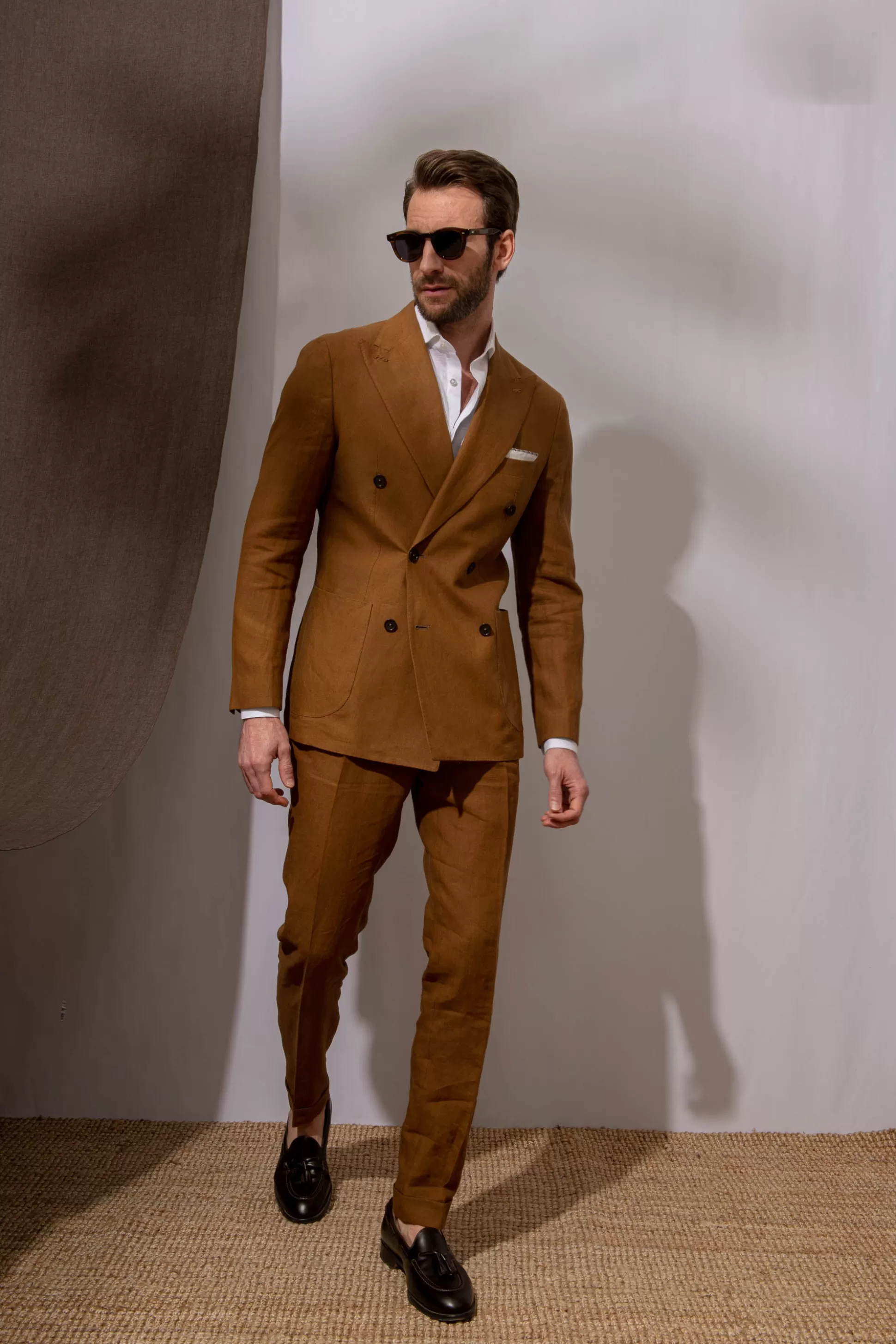 Curry Linen Trousers "Soragna Capsule Collection" - Made In Italy | Pini Parma Sale