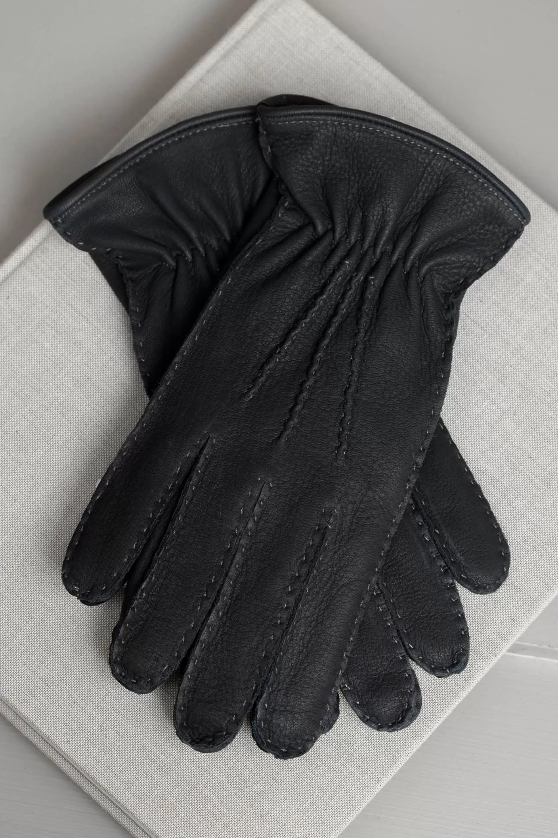 Dark Blue Cashmere Lined Deerskin Leather Gloves - Made In Italy | Pini Parma New