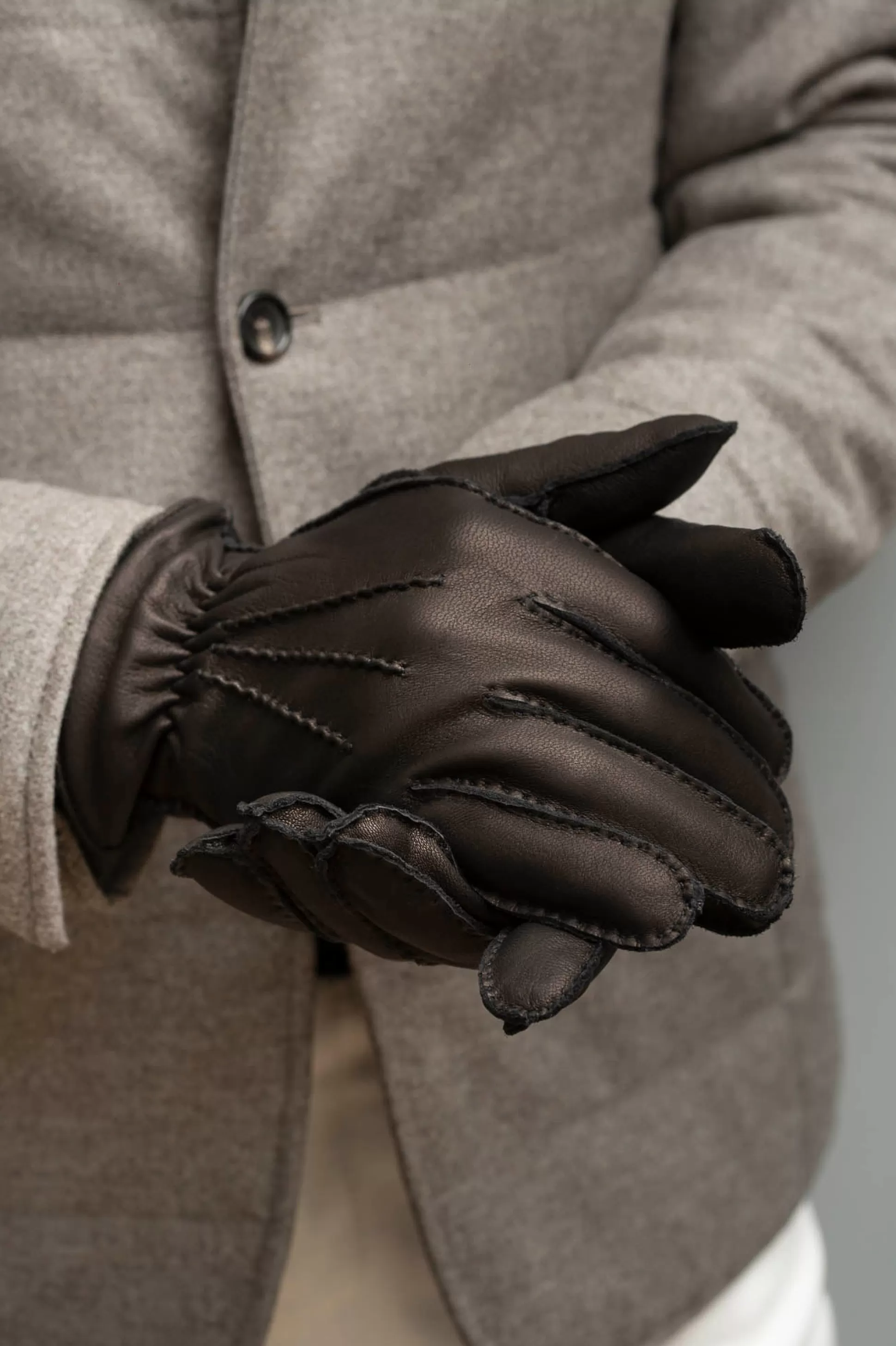 Dark Brown Cashmere Lined Deerskin Leather Gloves - Made In Italy | Pini Parma New