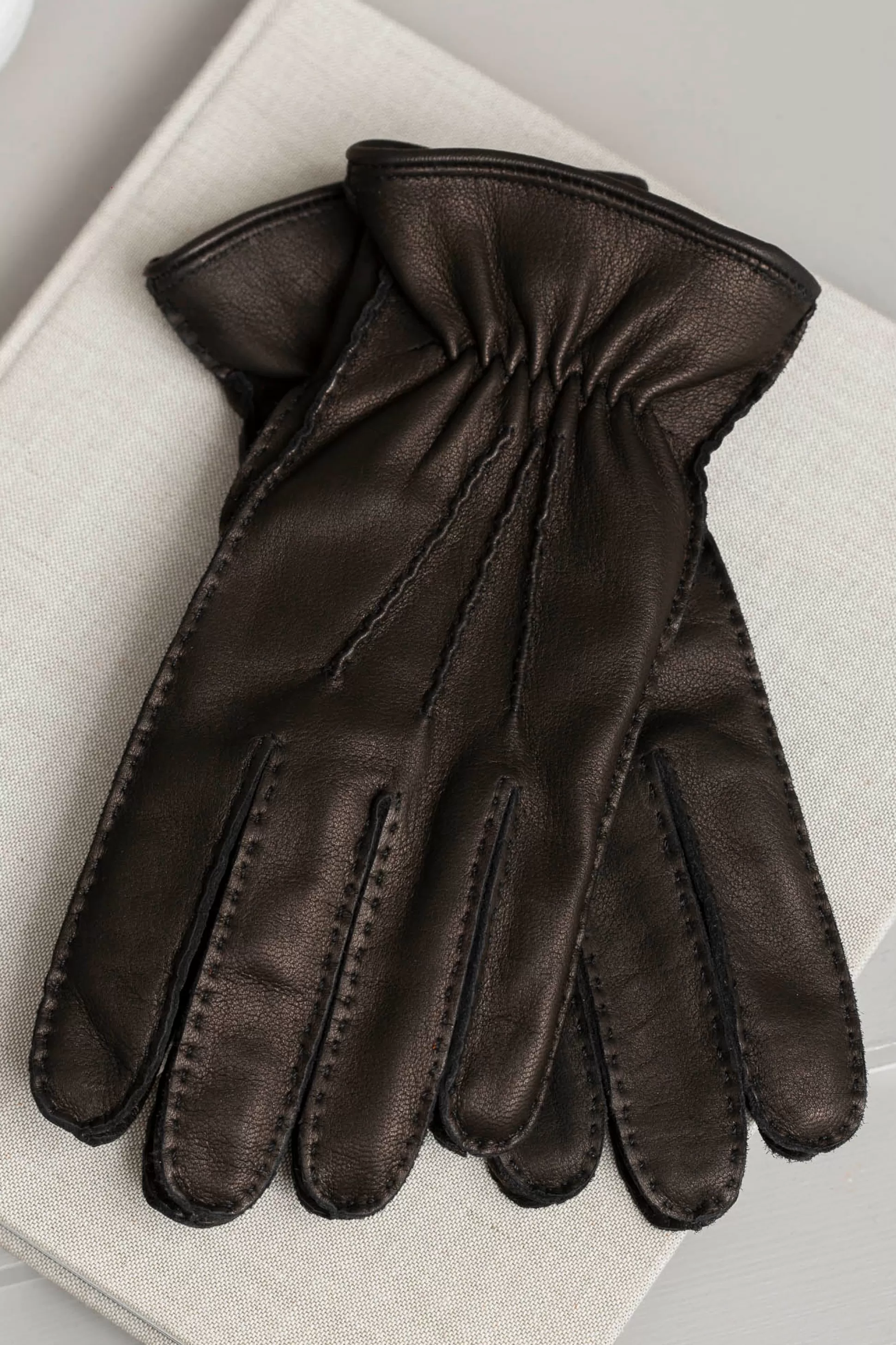 Dark Brown Cashmere Lined Deerskin Leather Gloves - Made In Italy | Pini Parma New
