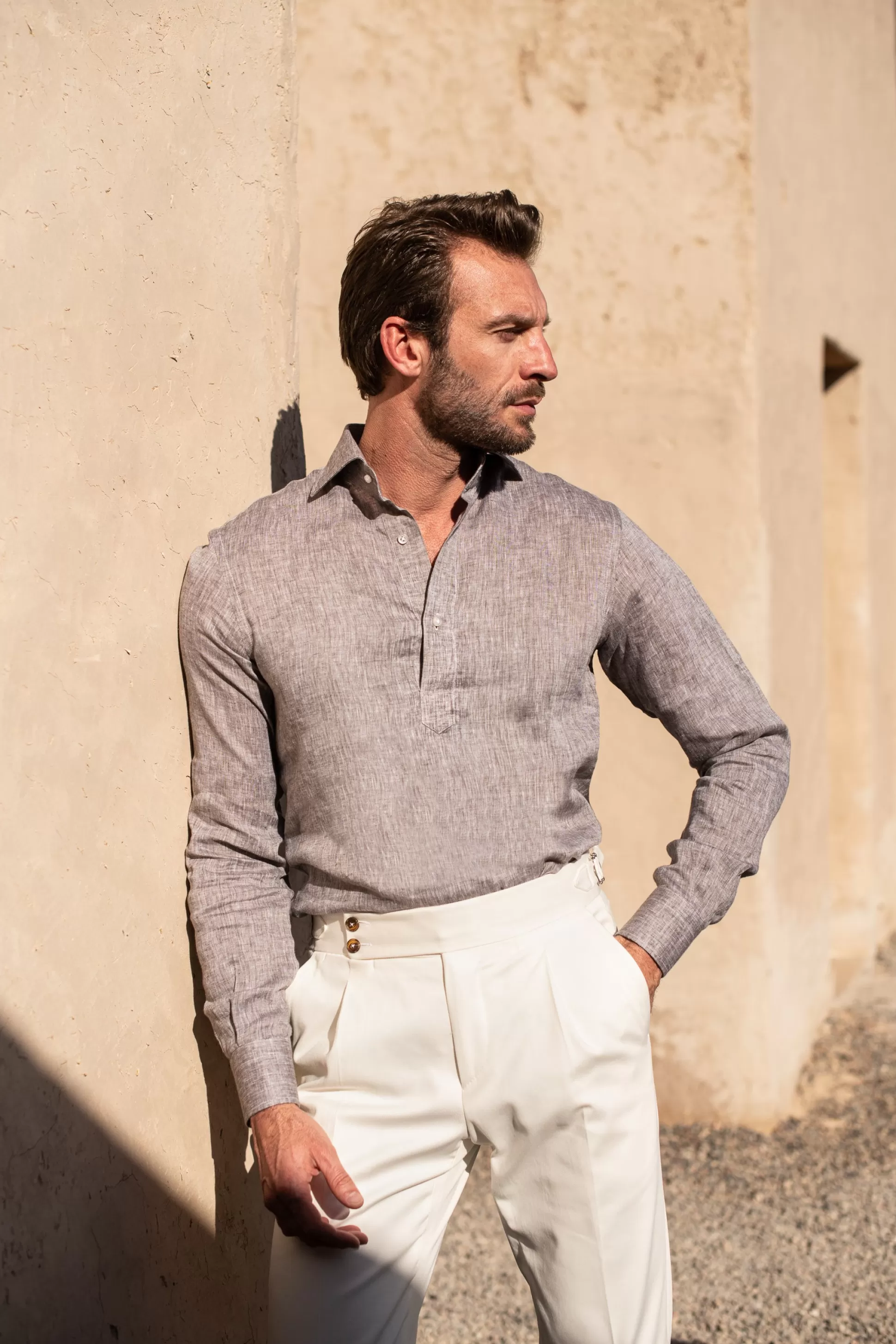 Desert Linen Popover Shirt - Made In Italy | Pini Parma Shop