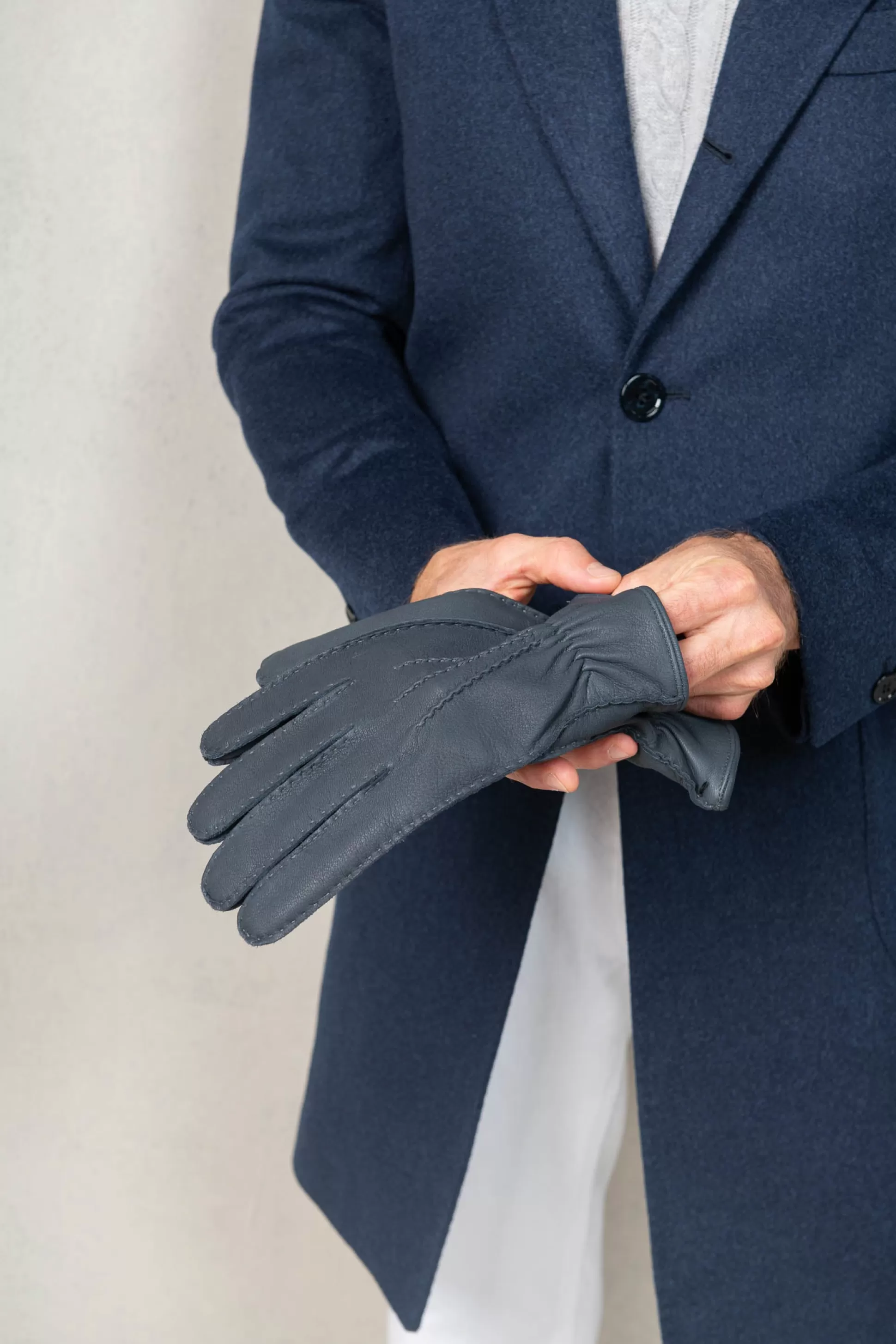 Dusty Blue Cashmere Lined Deerskin Leather Gloves - Made In Italy | Pini Parma Shop