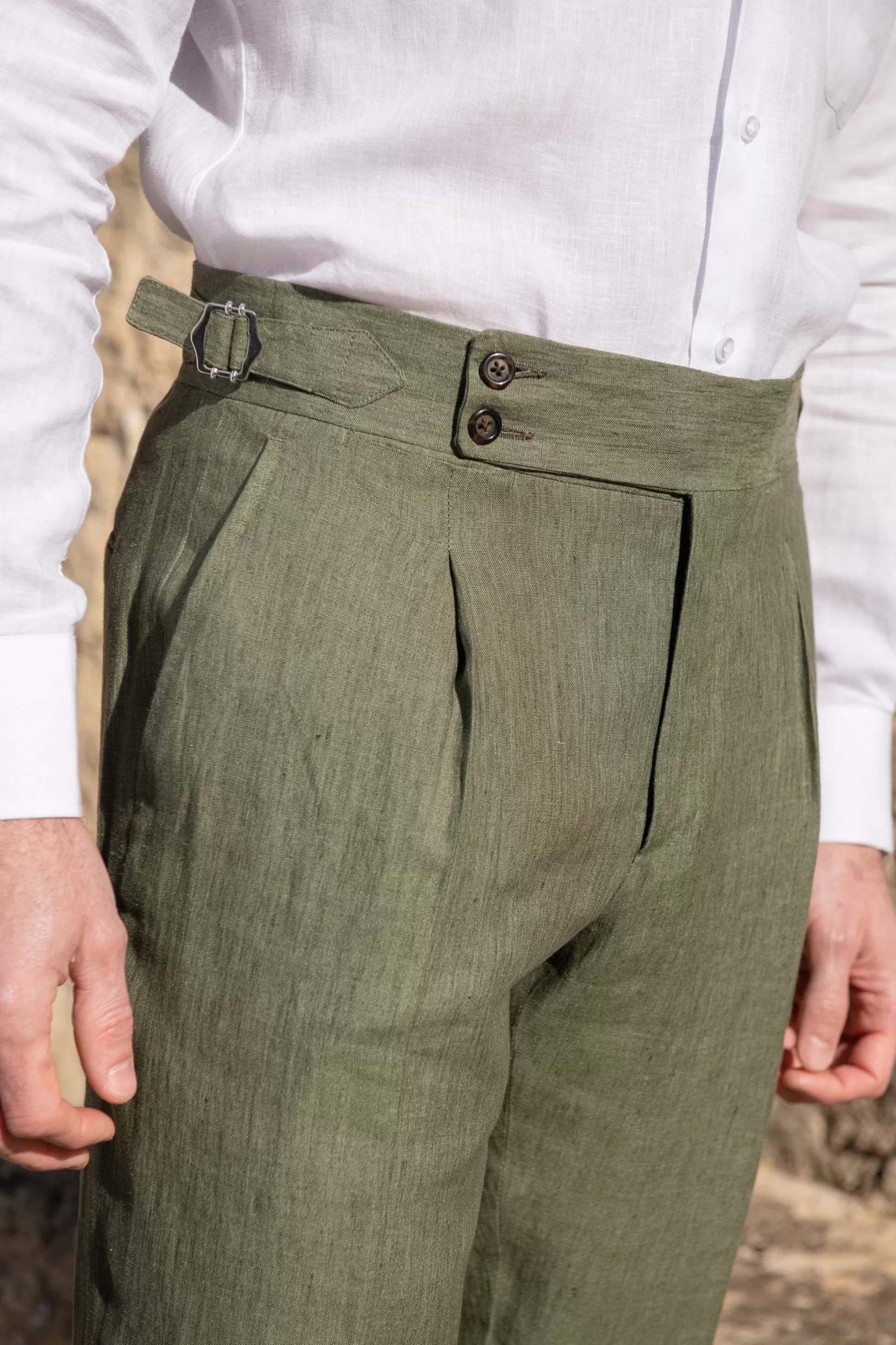 Green Linen Trousers "Soragna Capsule Collection" - Made In Italy | Pini Parma Outlet