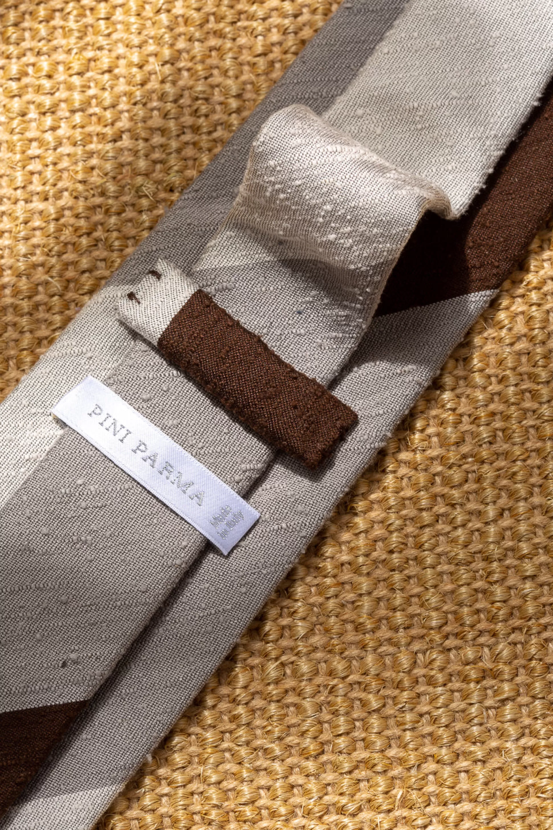 Grey And Brown Shantung Tie - Hand Made In Italy | Pini Parma Hot