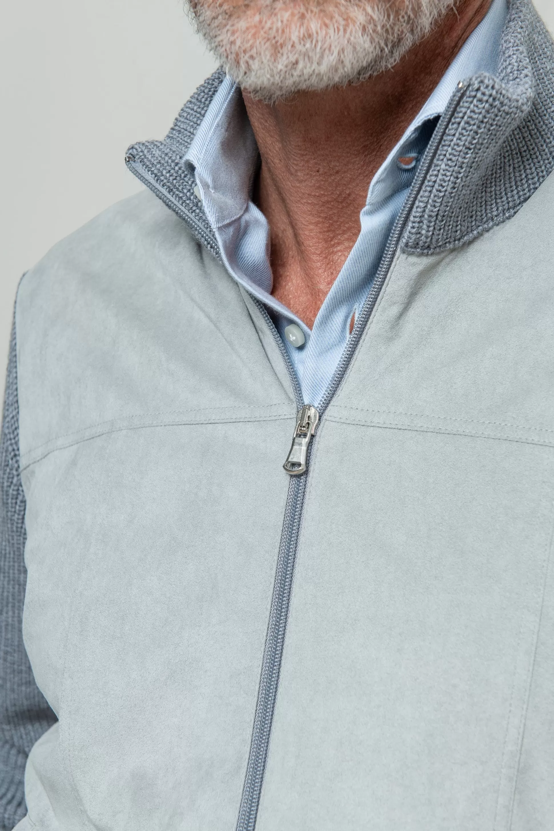Grey And Light Grey Cardigan - Alcantara & Wool - Made In Italy | Pini Parma Hot