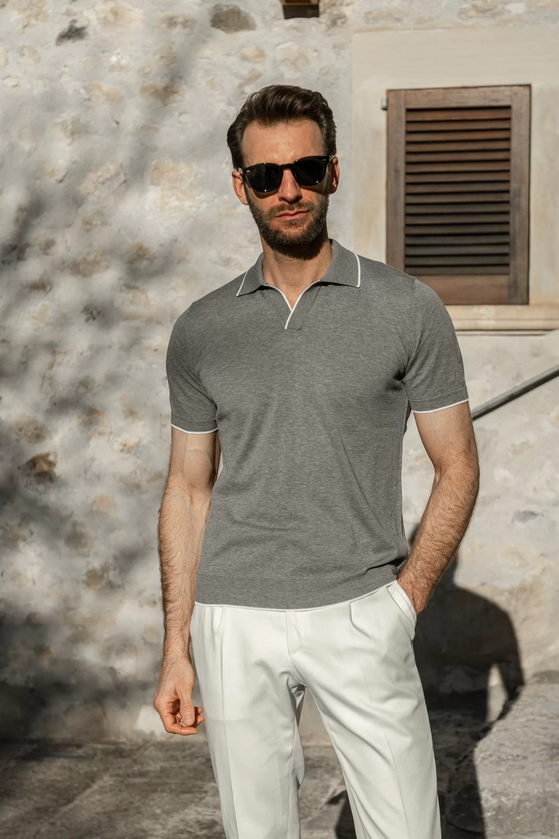 Grey Cotton Polo - Made In Italy | Pini Parma Best Sale