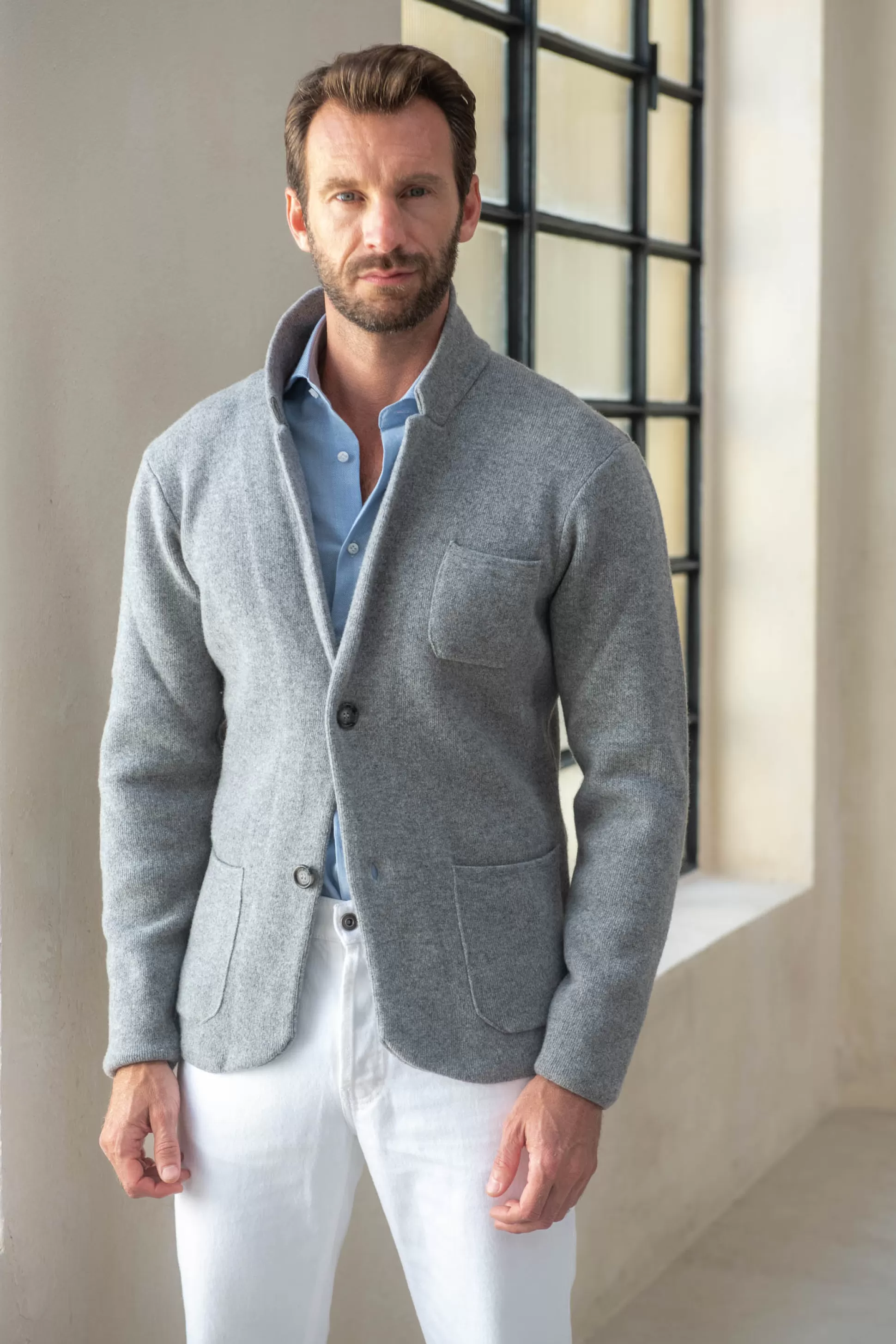 Grey Knitted Jacket – Wool And Cashmere – Made In Italy | Pini Parma Hot