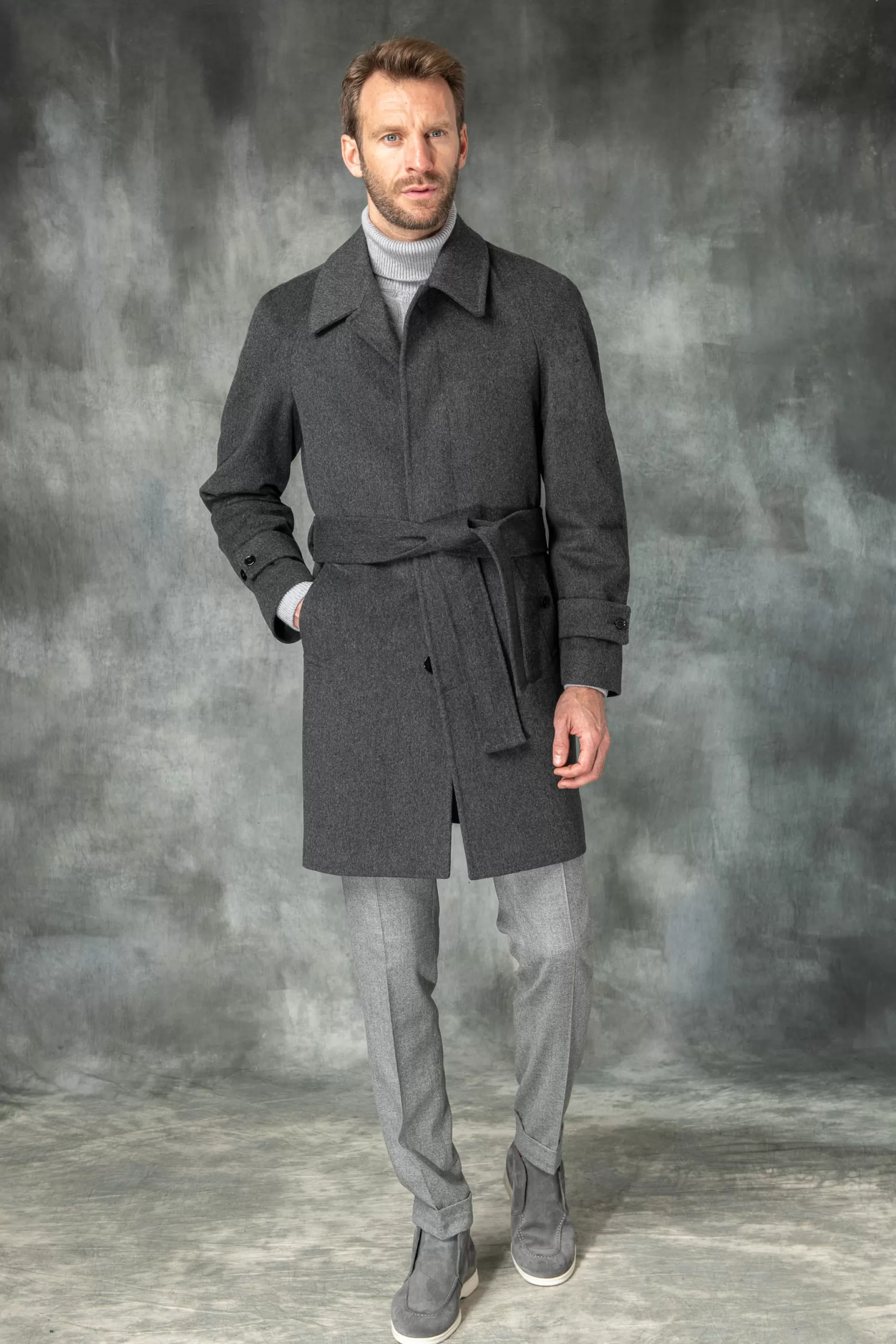 Grey Raglan Coat In Loro Piana Wool – Made In Italy | Pini Parma Store