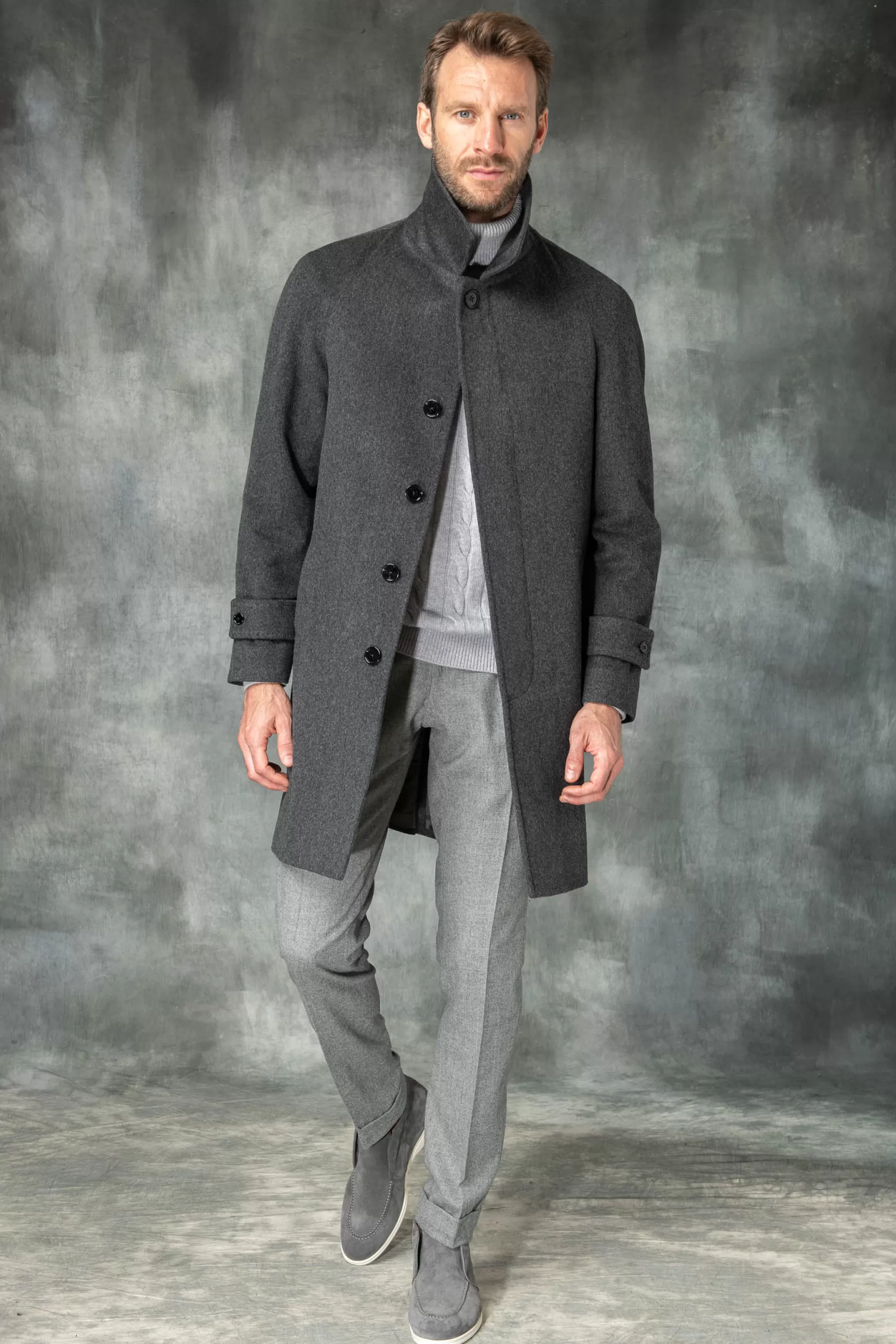 Grey Raglan Coat In Loro Piana Wool – Made In Italy | Pini Parma Store