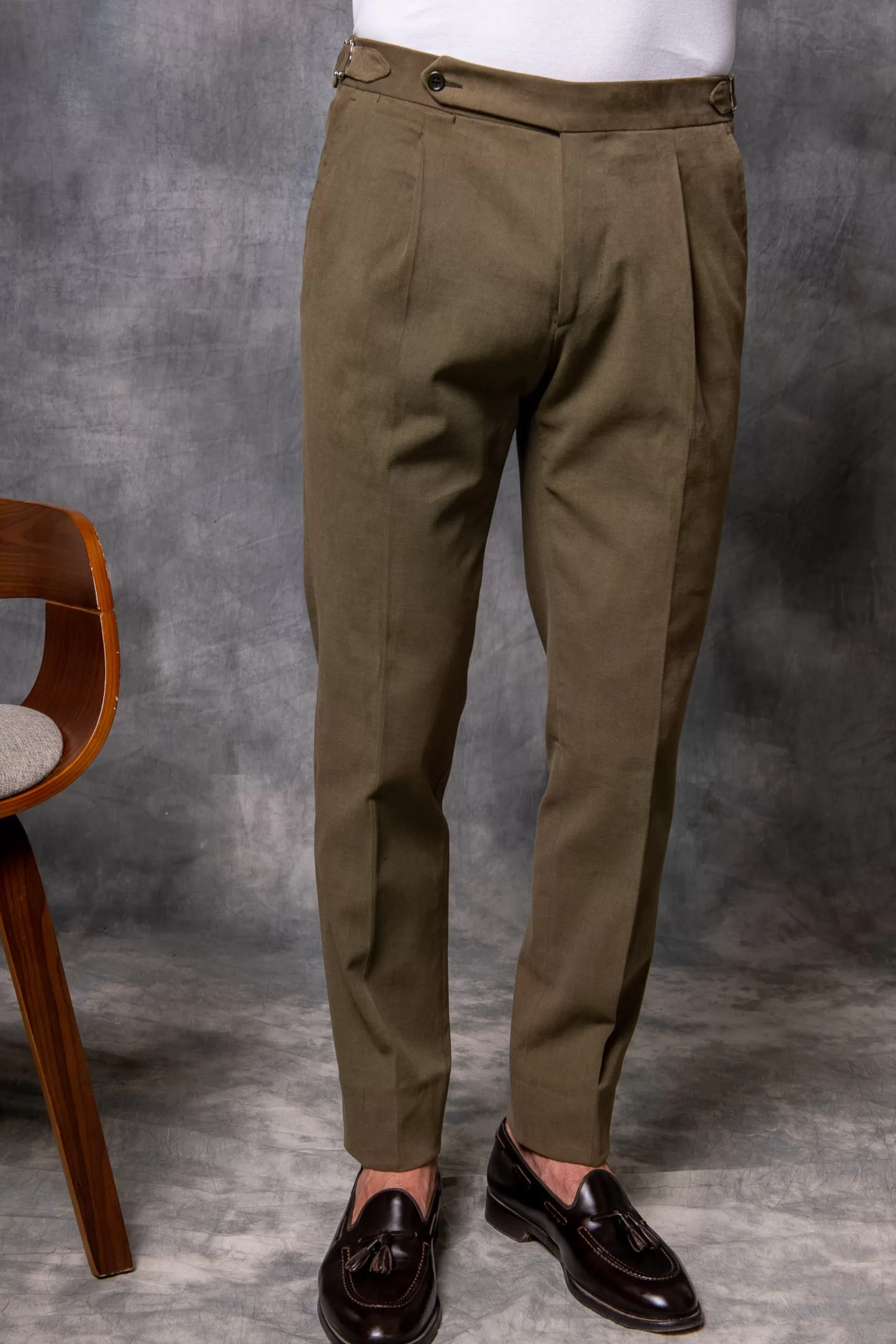 Kaki Cotton Biella Trousers - Made In Italy | Pini Parma Flash Sale